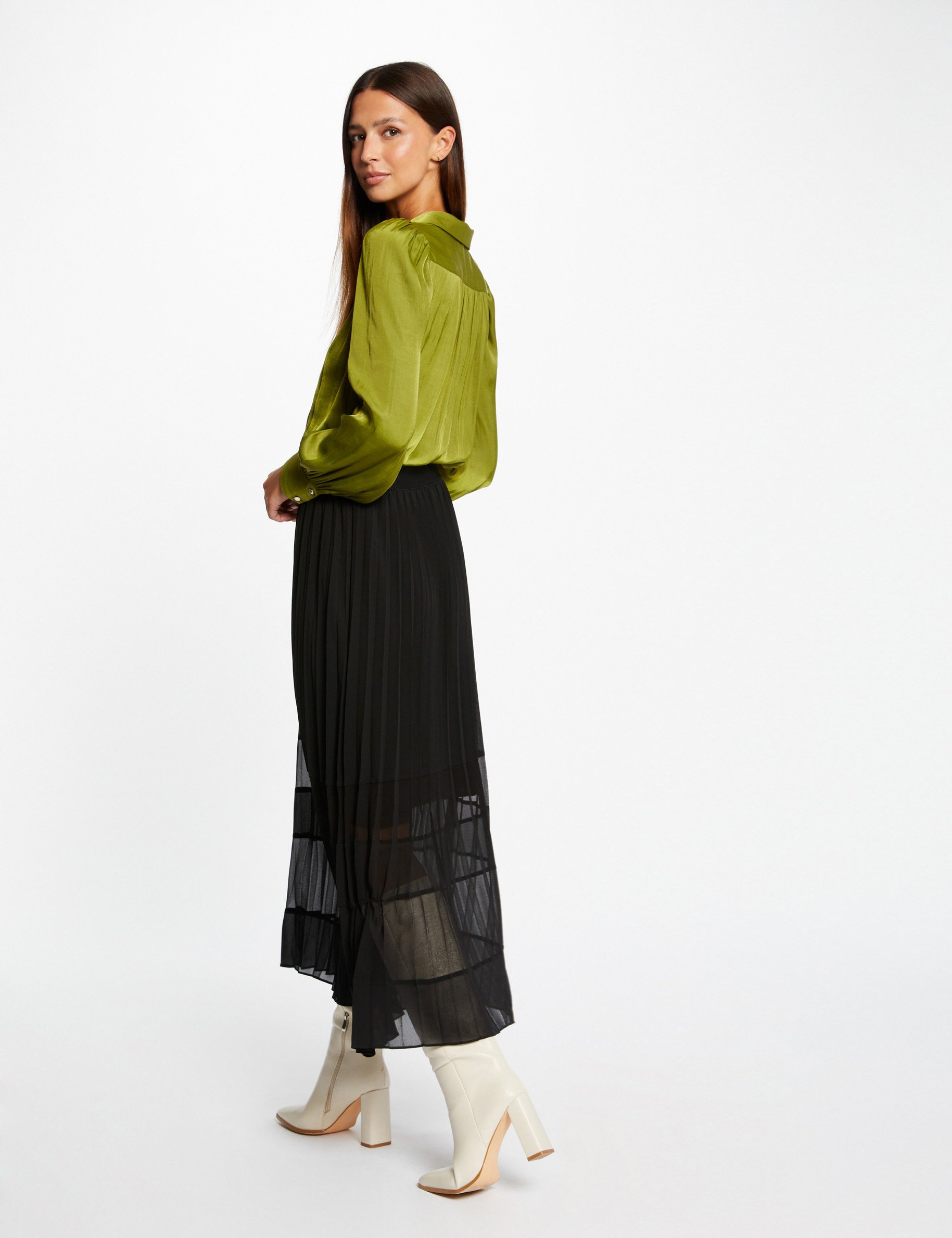 Chemise manches longues satin anis femme