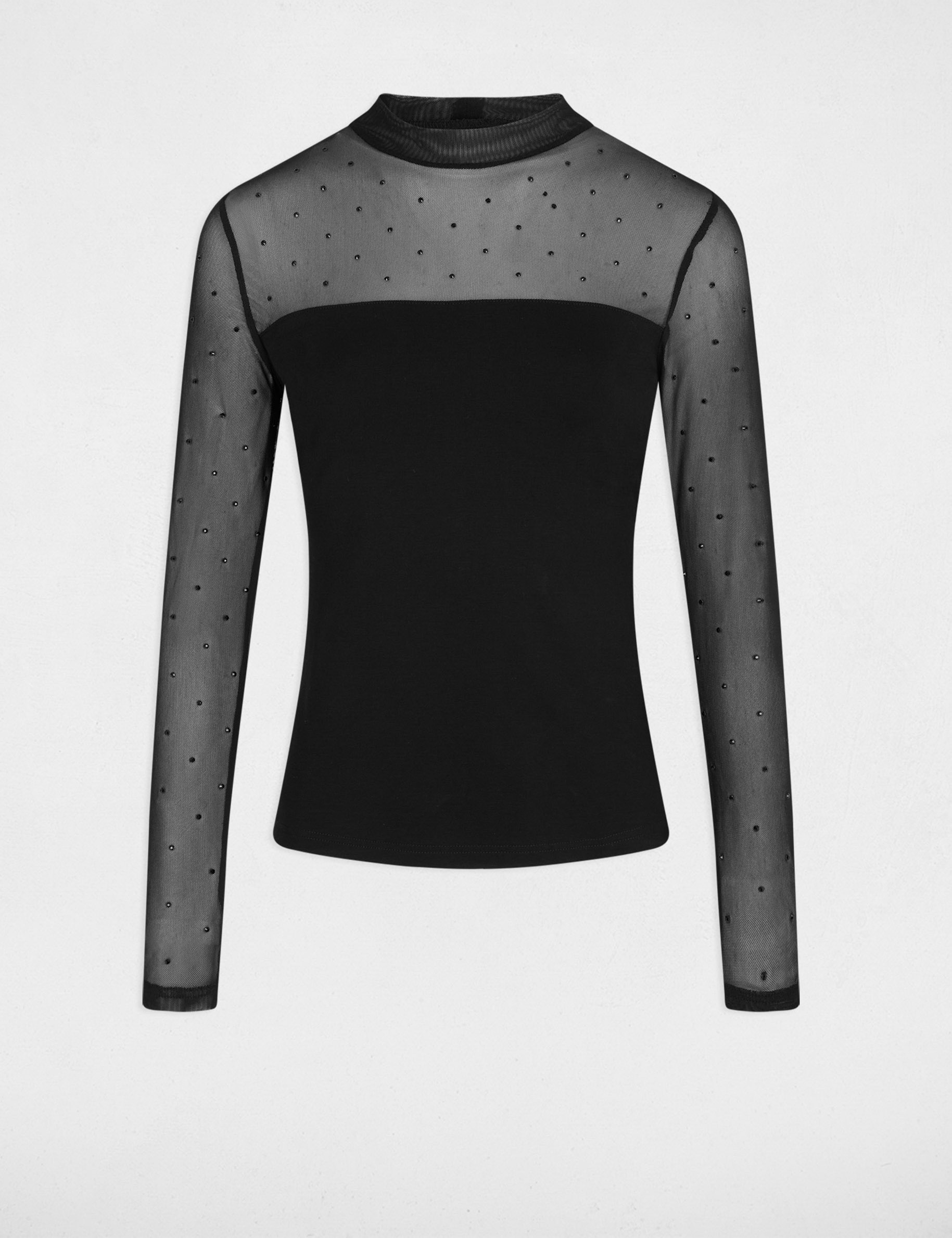 t shirt manches longues strass noir femme T-shirt manches longues strass noir femme