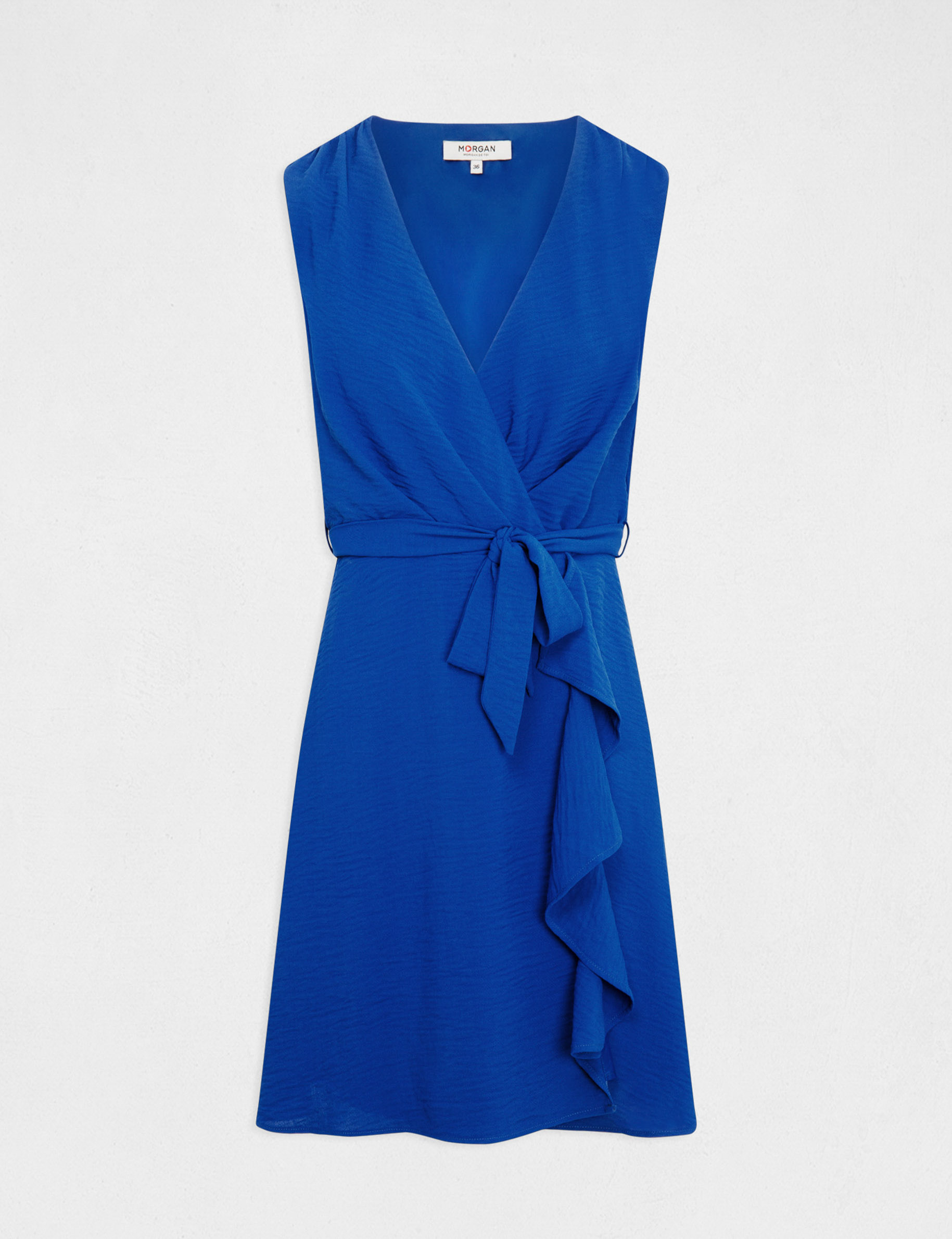 Robe portefeuille fluide ceinturée bleu electrique femme