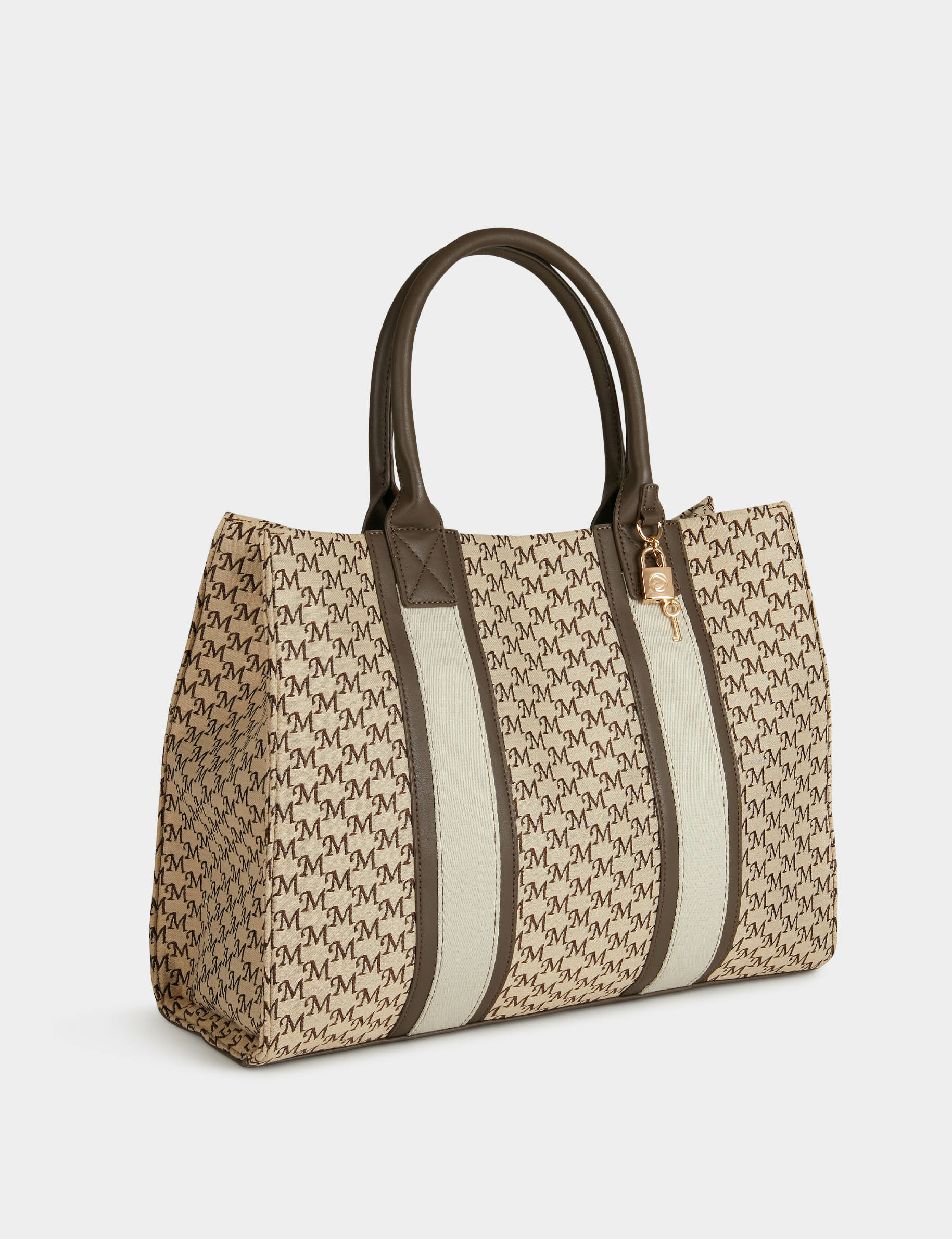 Sac cabas imprimé monogramme beige femme Sac cabas imprimé monogramme beige femme