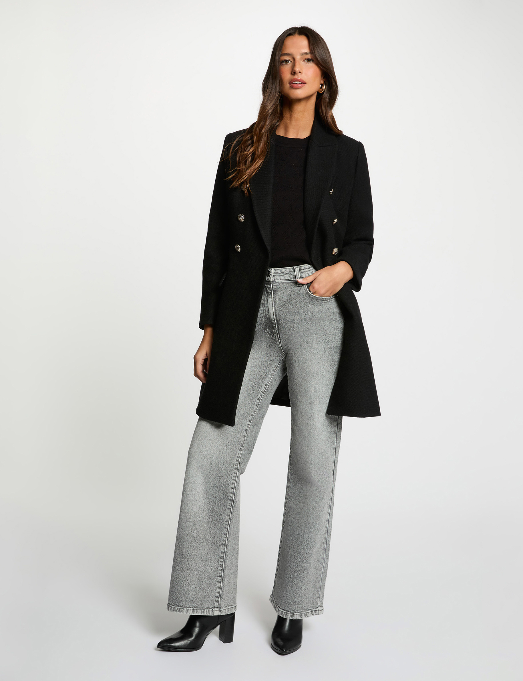 Manteau ajusté col tailleur noir femme Morgan