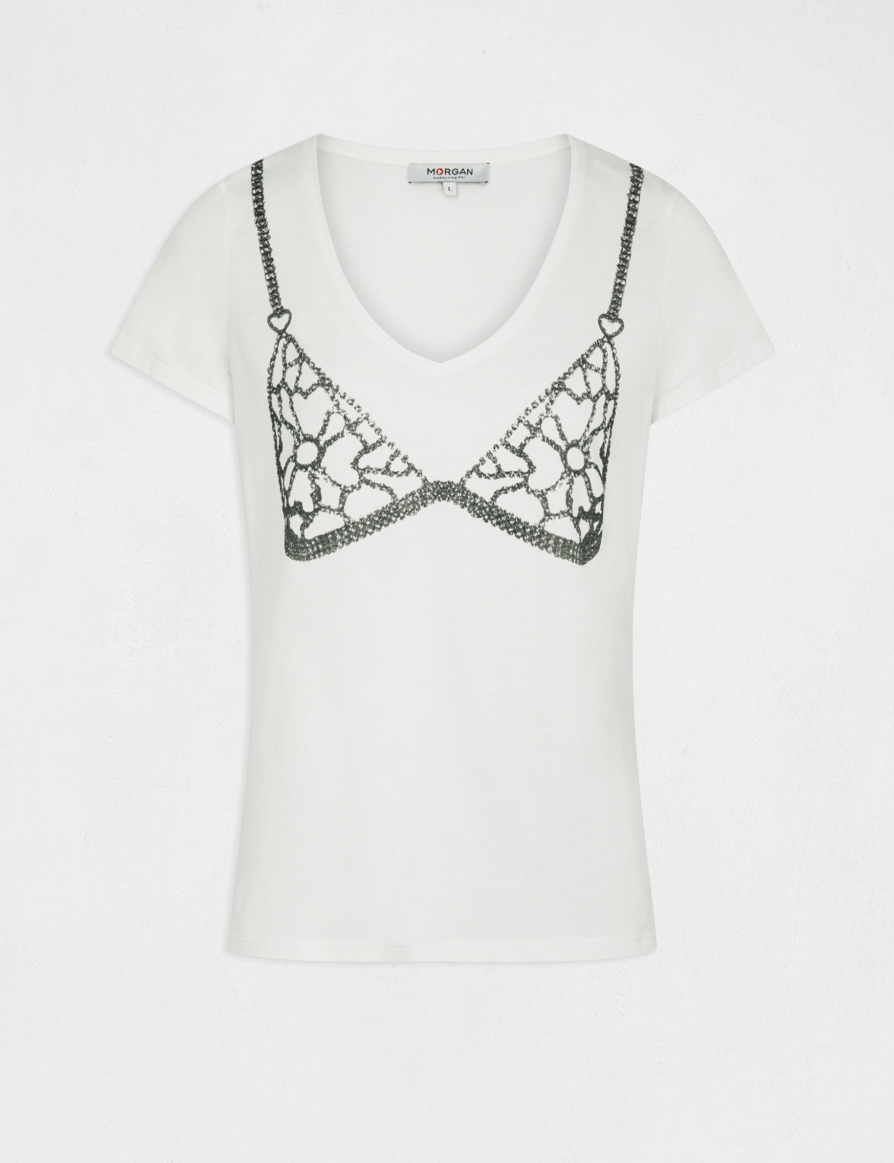 t shirt manches courtes a paillettes ecru femme T-shirt manches courtes à paillettes ecru femme