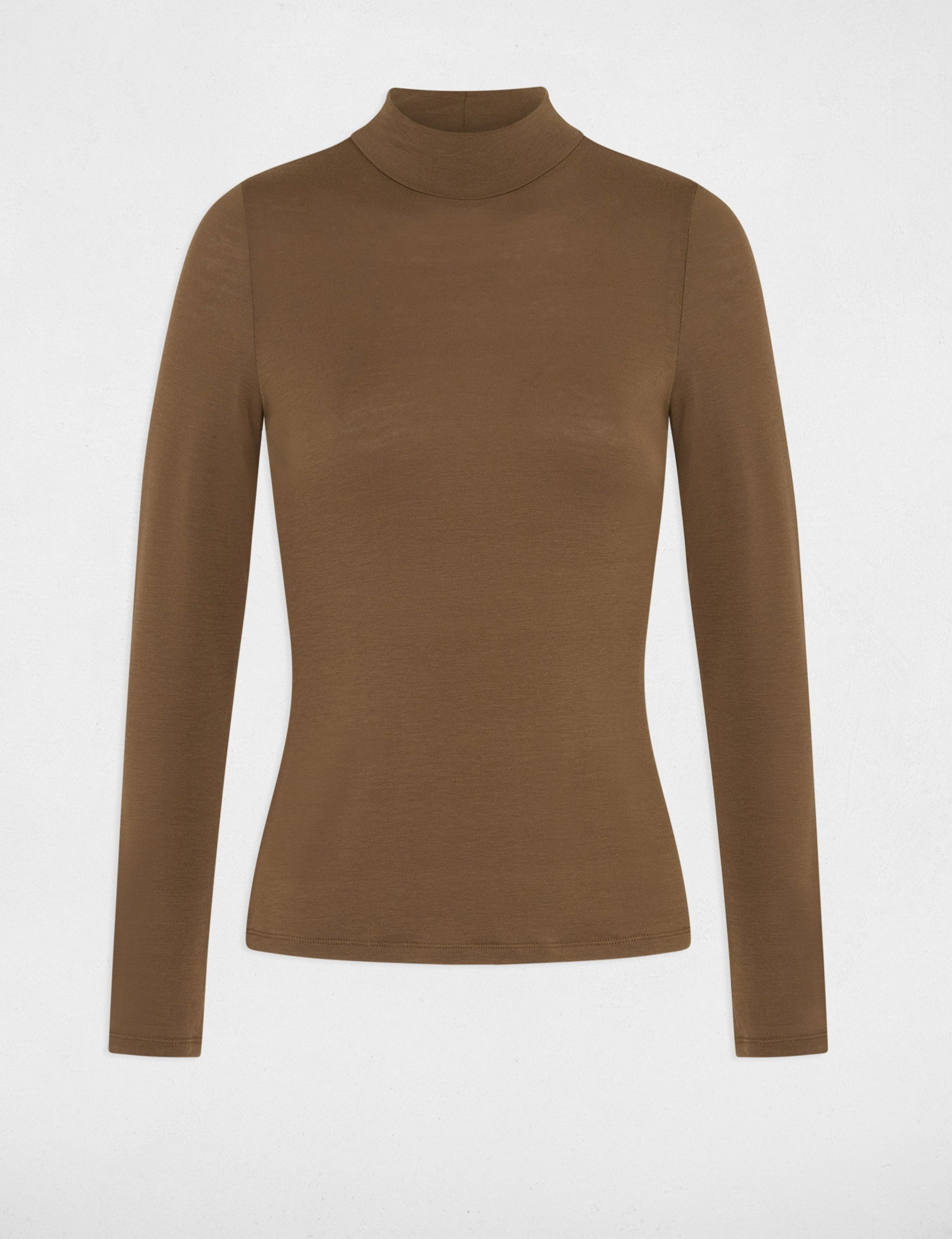 T-shirt col montant manches longues vert kaki femme