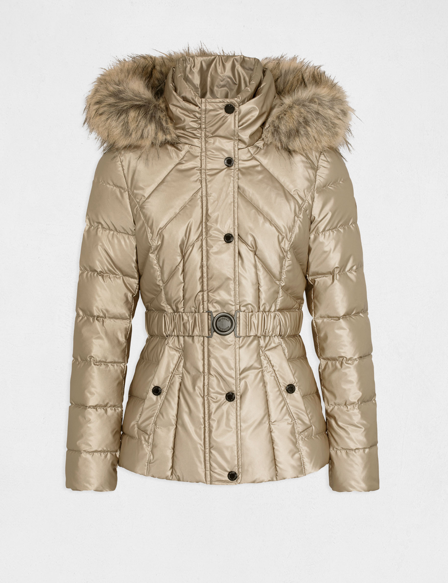 Doudoune droite ceinturée à capuche dore femme