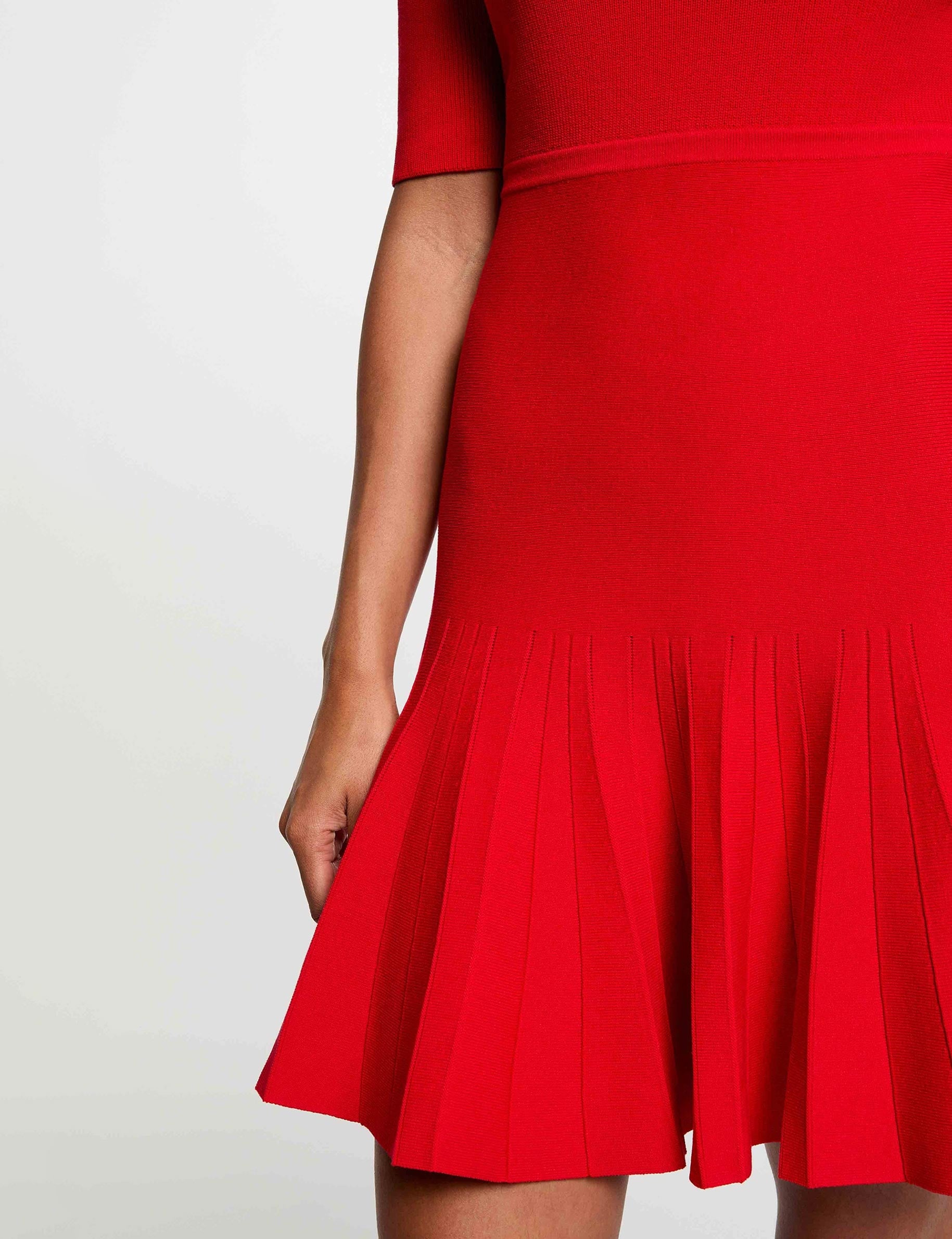 Robe tricot pliss&eacute;e rouge femme
