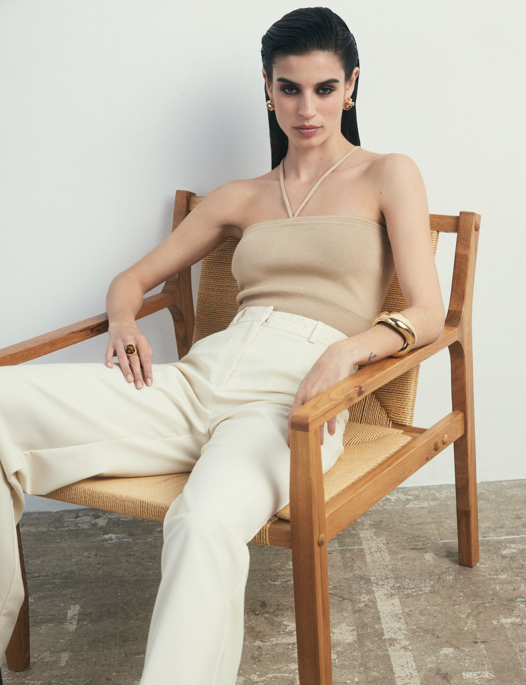 pantalon ajuste a strass vanille femme Pantalon ajusté à strass vanille femme