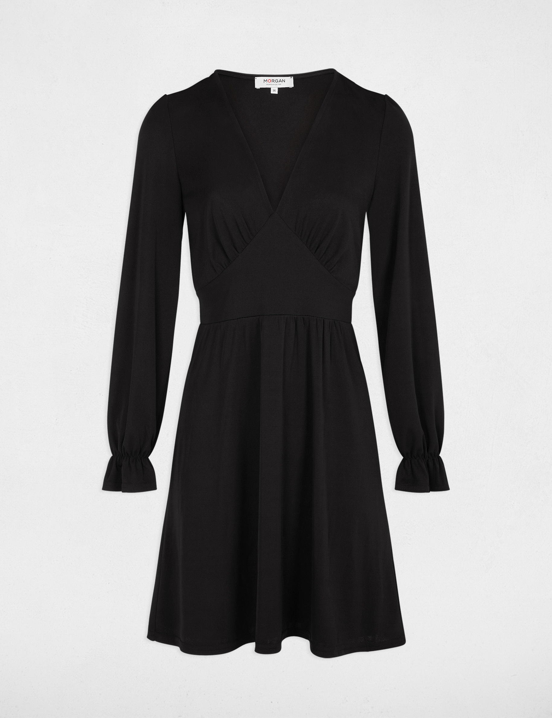 Robe courte cintr&eacute;e col en V noir femme