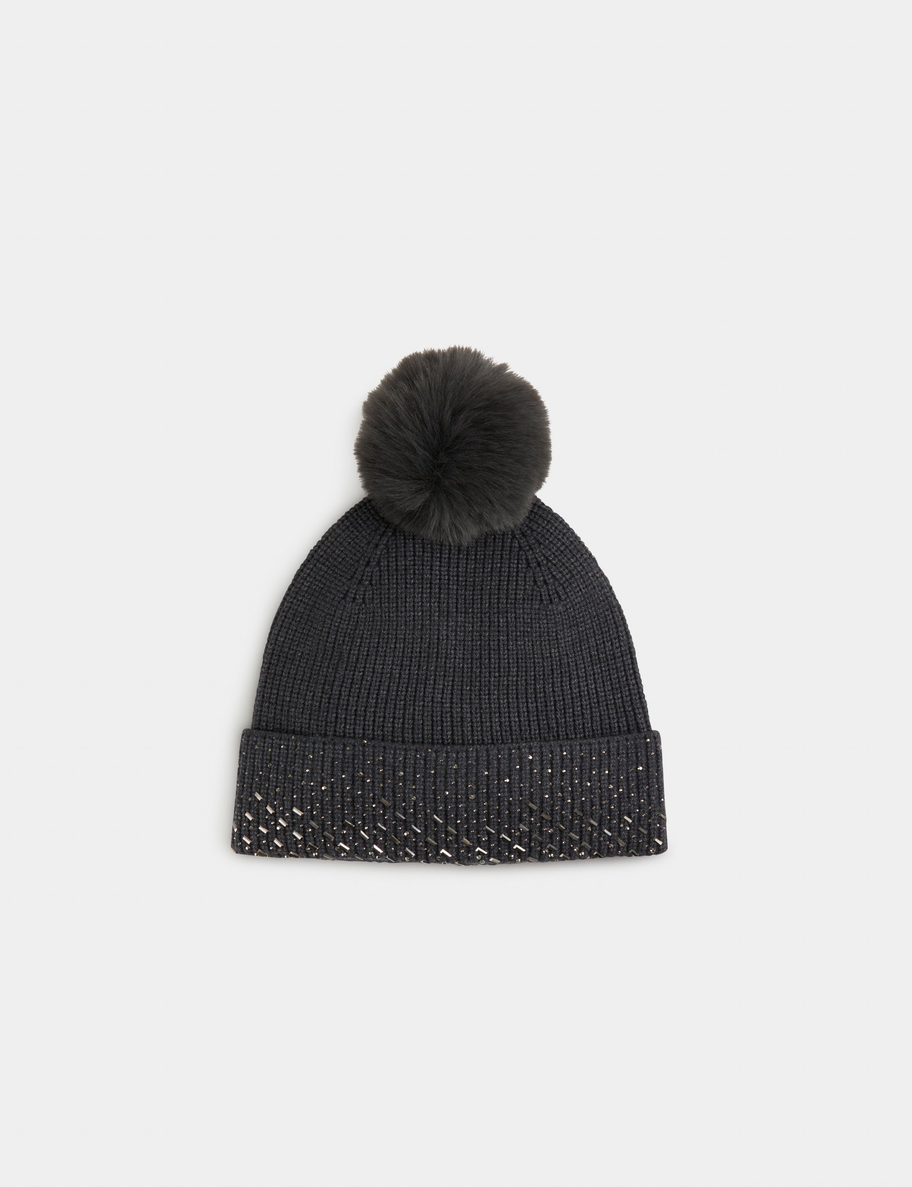 bonnet avec strass et pompon gris moyen femme Bonnet avec strass et pompon gris moyen femme