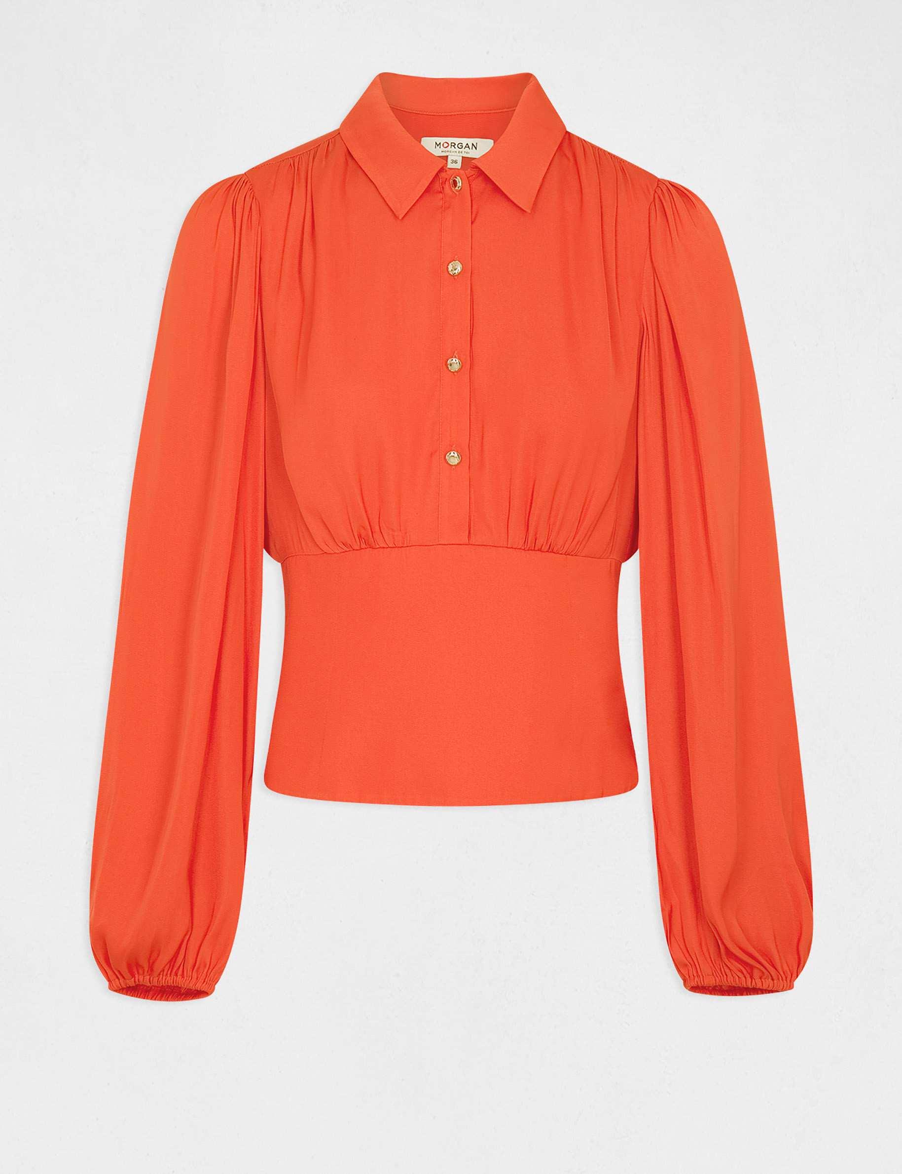 Blouse manches longues bouffantes orange femme