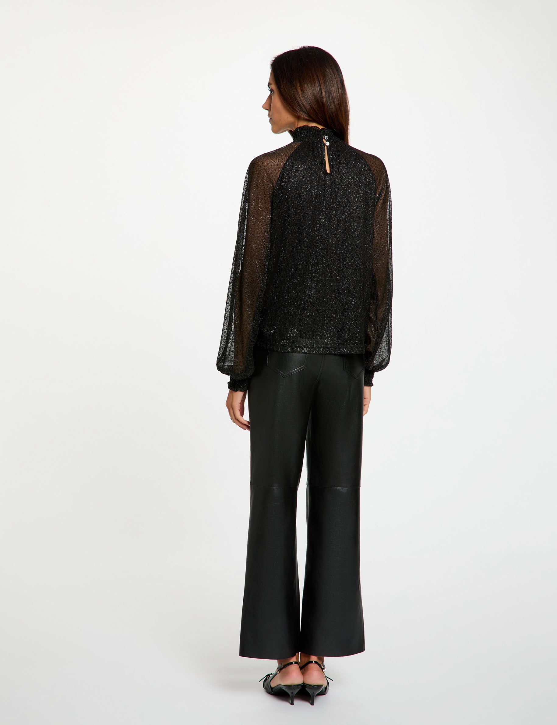 Blouse col montant noir femme