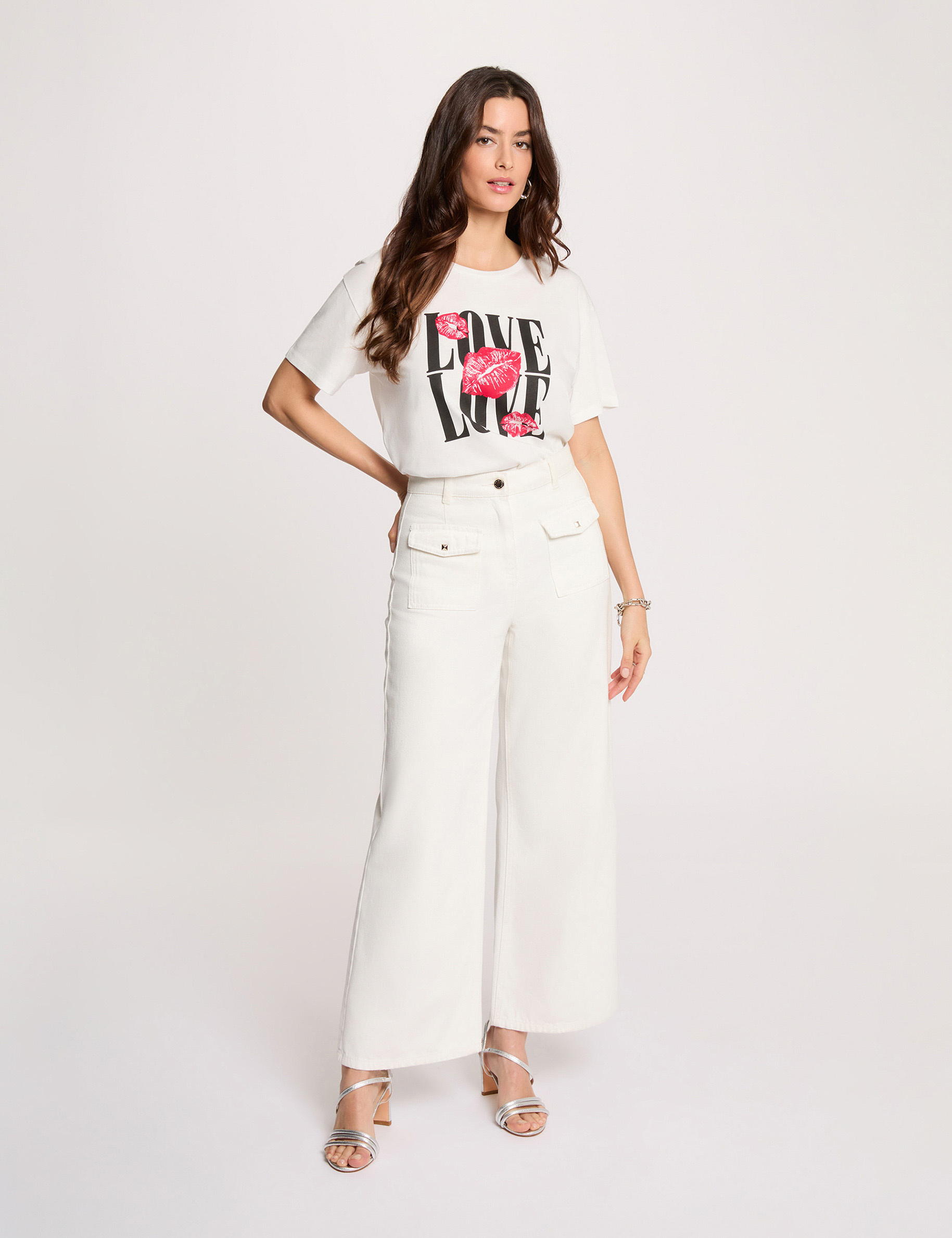 T-shirt droit col rond blanc femme