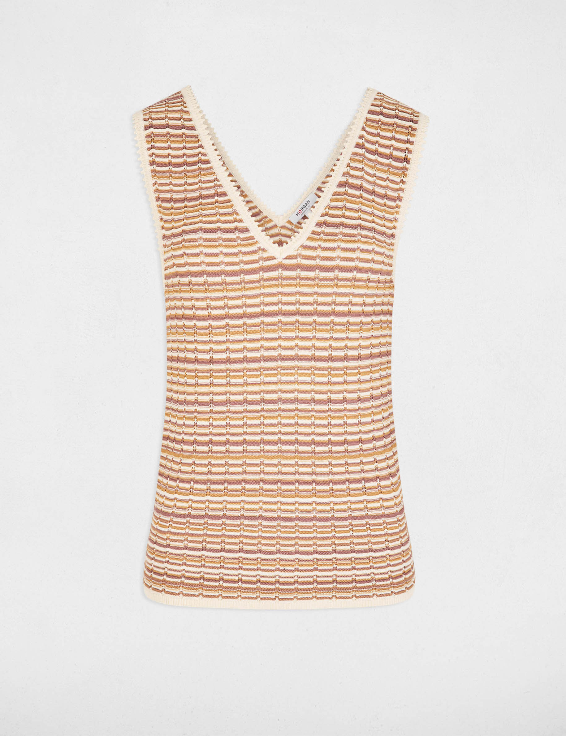 Pull ajust&eacute; col v beige femme