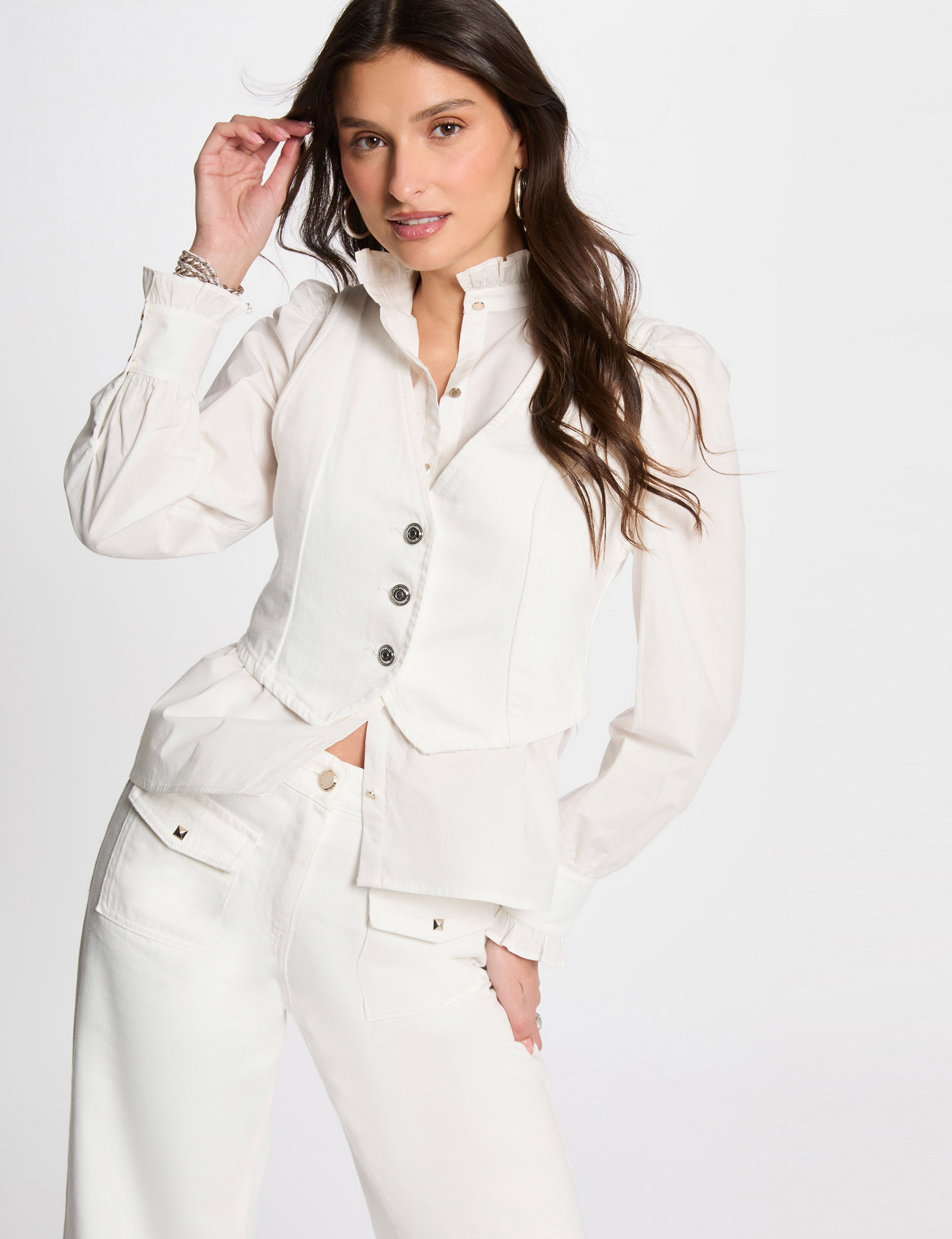 veston sans manches jean blanc femme Veston sans manches jean blanc femme