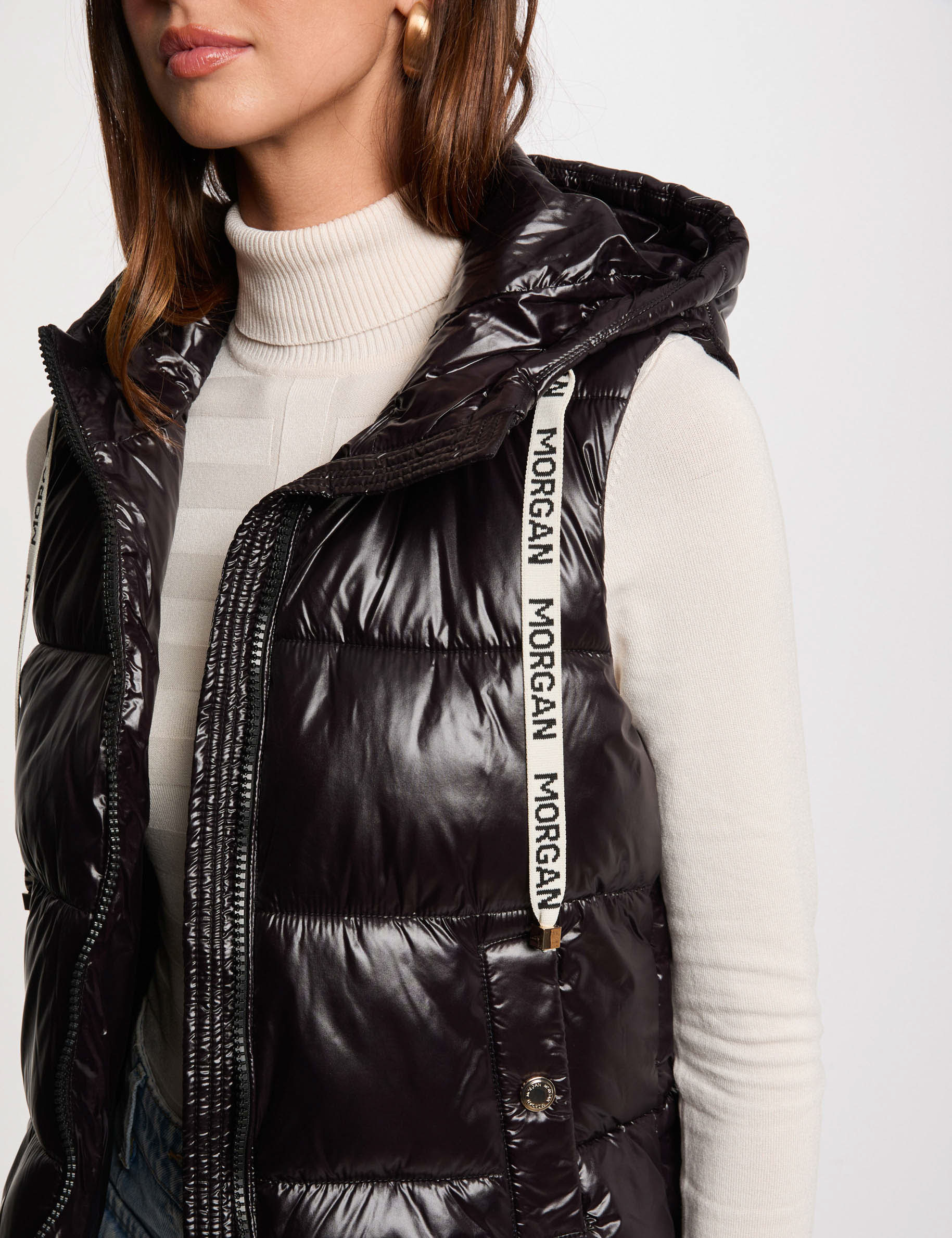 Doudoune aspect vinyle noir femme Morgan