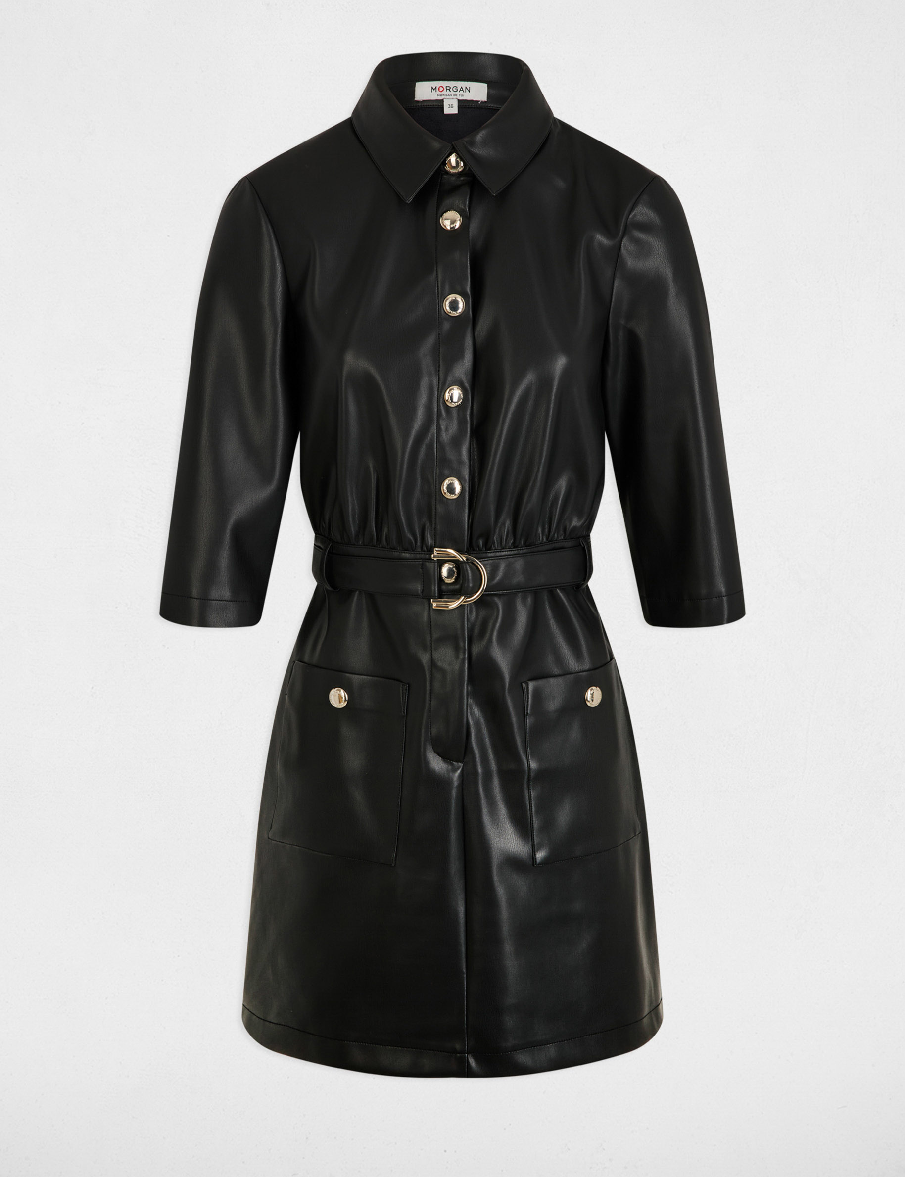 Robe courte droite simili cuir noir femme Morgan