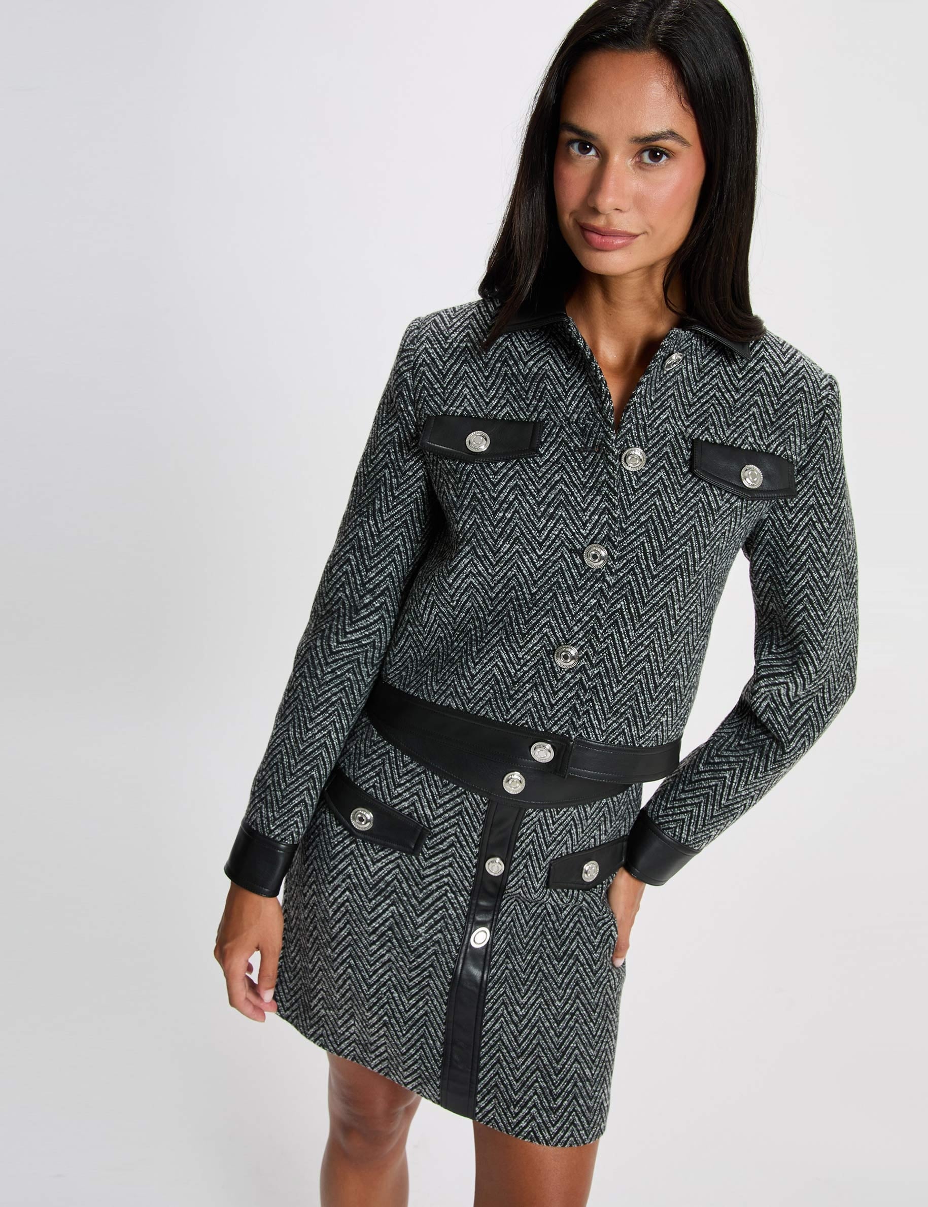 Veste tweed droite noir femme