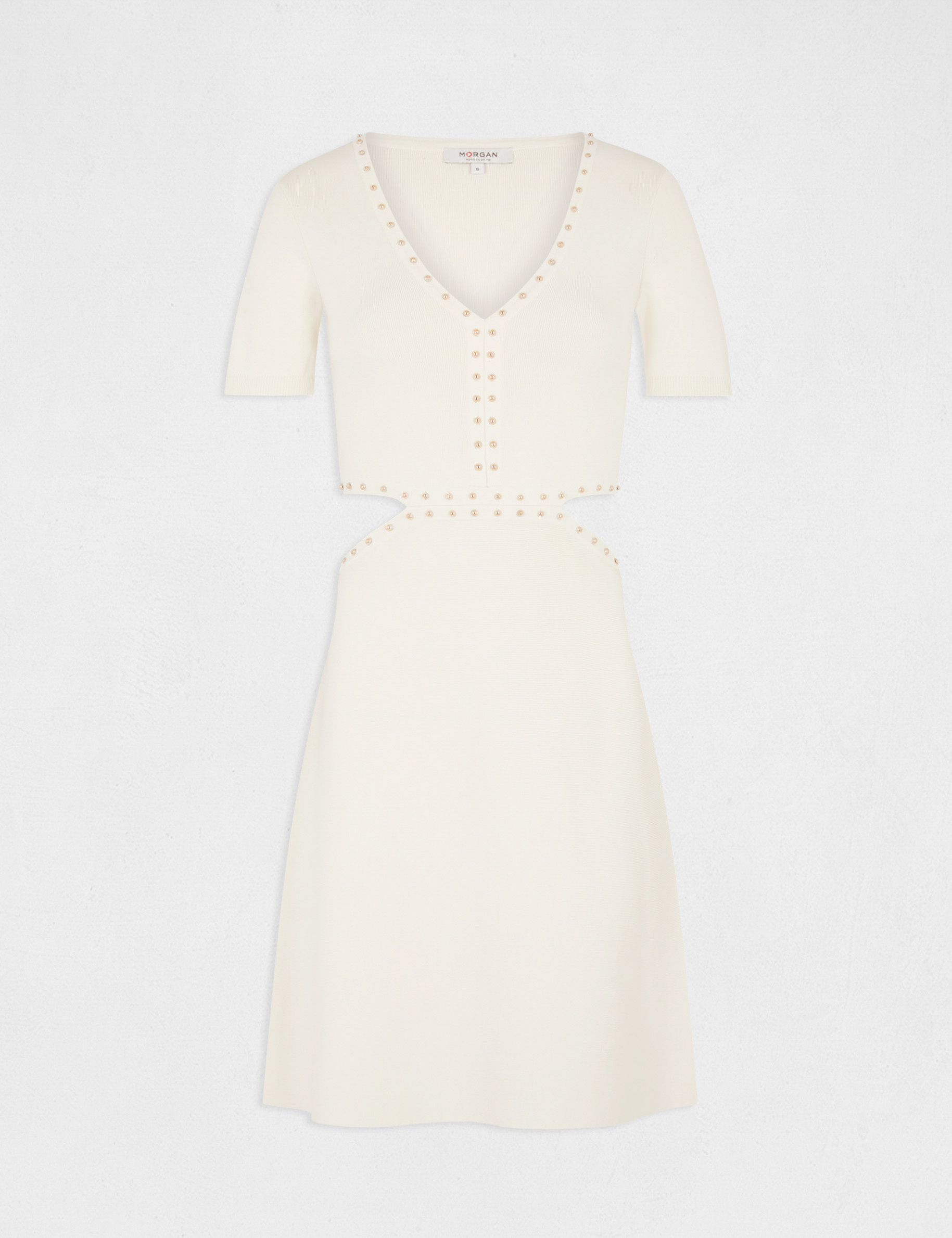 robe pull ajustee a clous et ouvertures ecru moyen femme Robe pull ajustée à clous et ouvertures ecru moyen femme