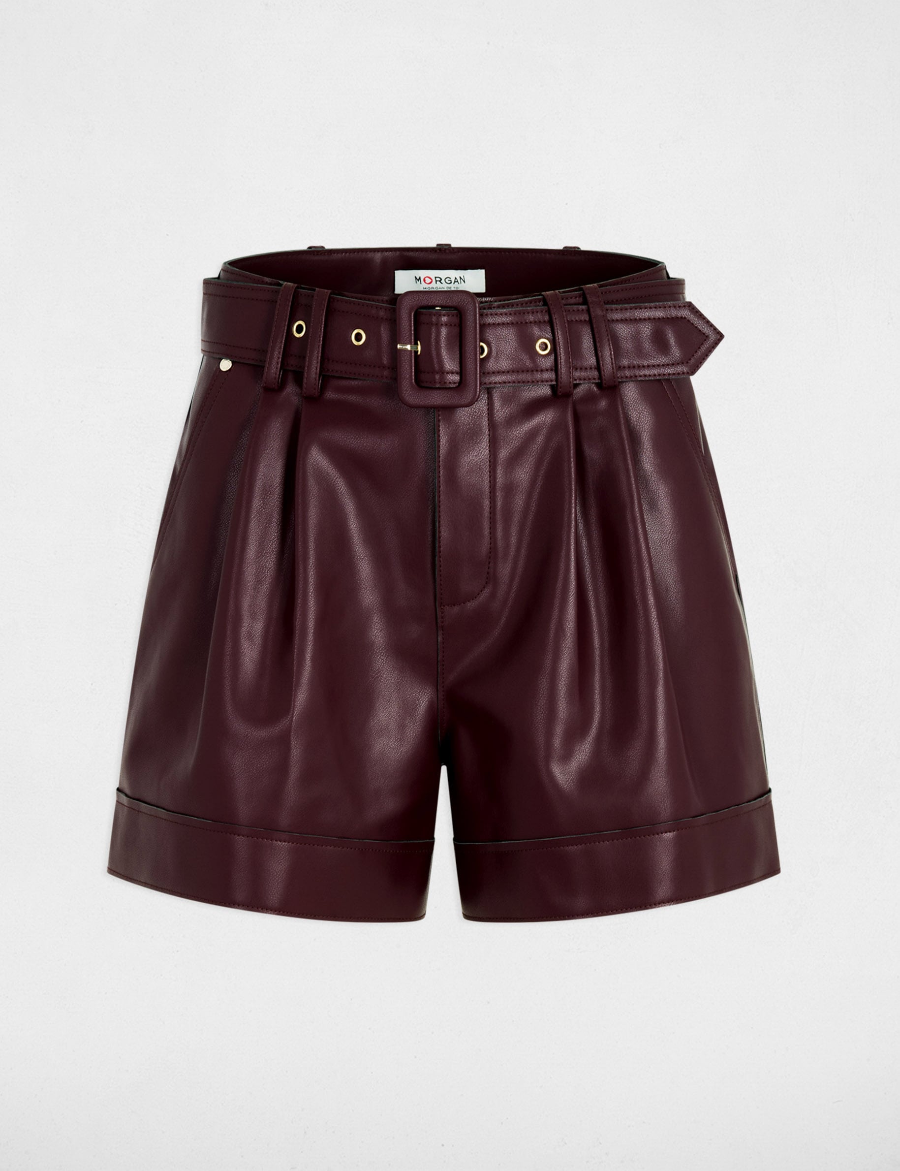 Short slim similicuir prune femme