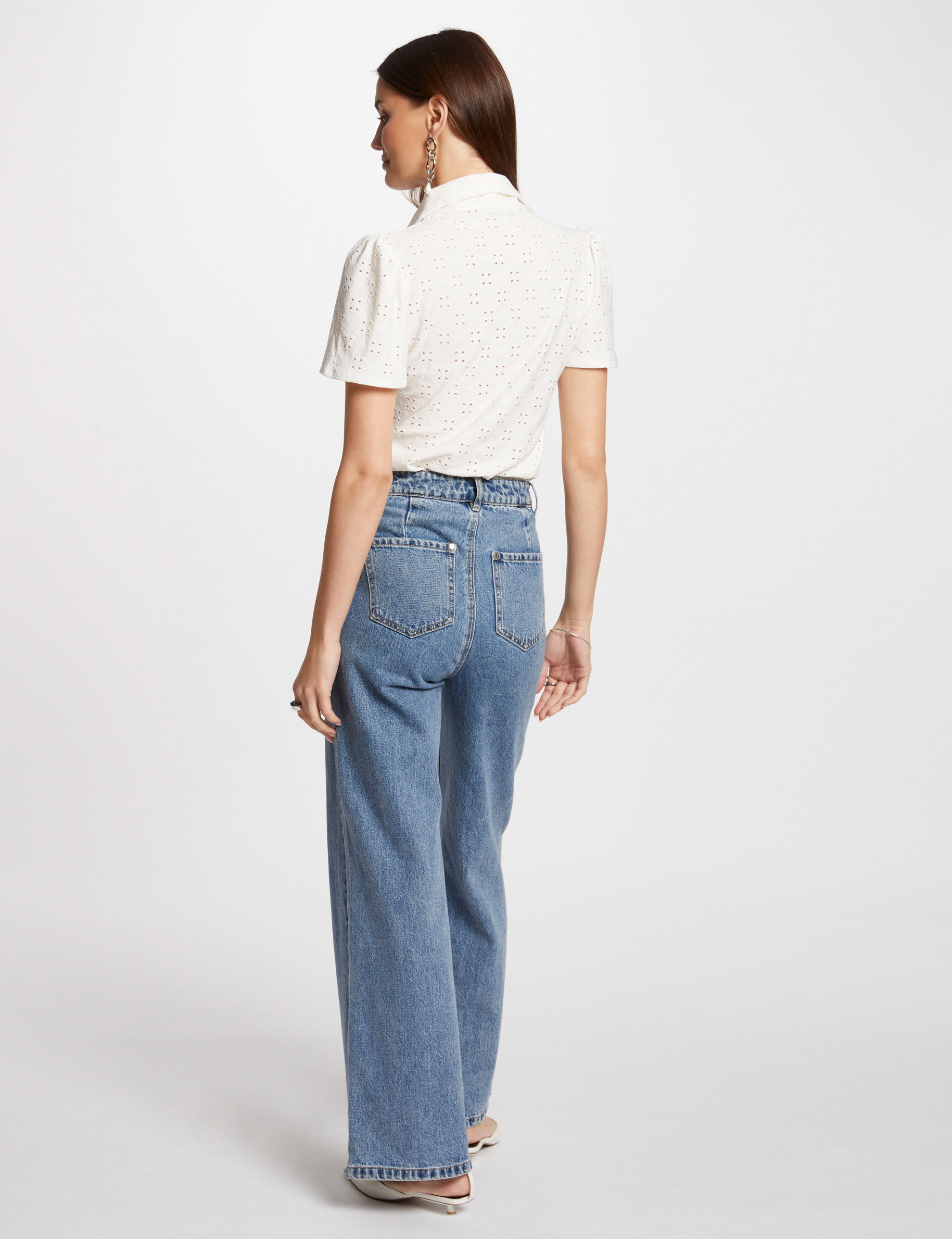 t shirt manches courtes brode ivoire femme T-shirt manches courtes brodé ivoire femme