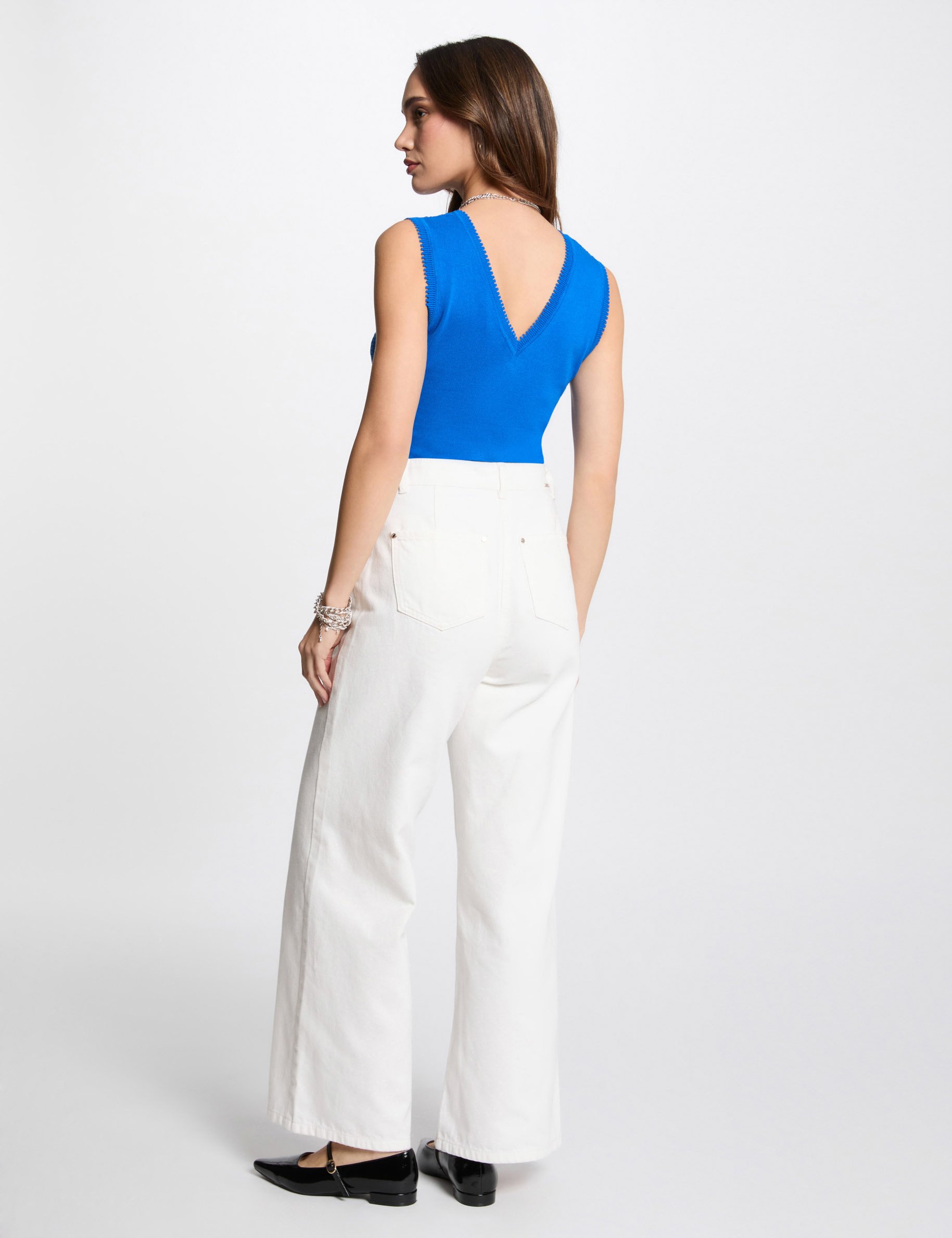 pull sans manches ajoure bleu electrique femme Pull sans manches ajouré bleu electrique femme