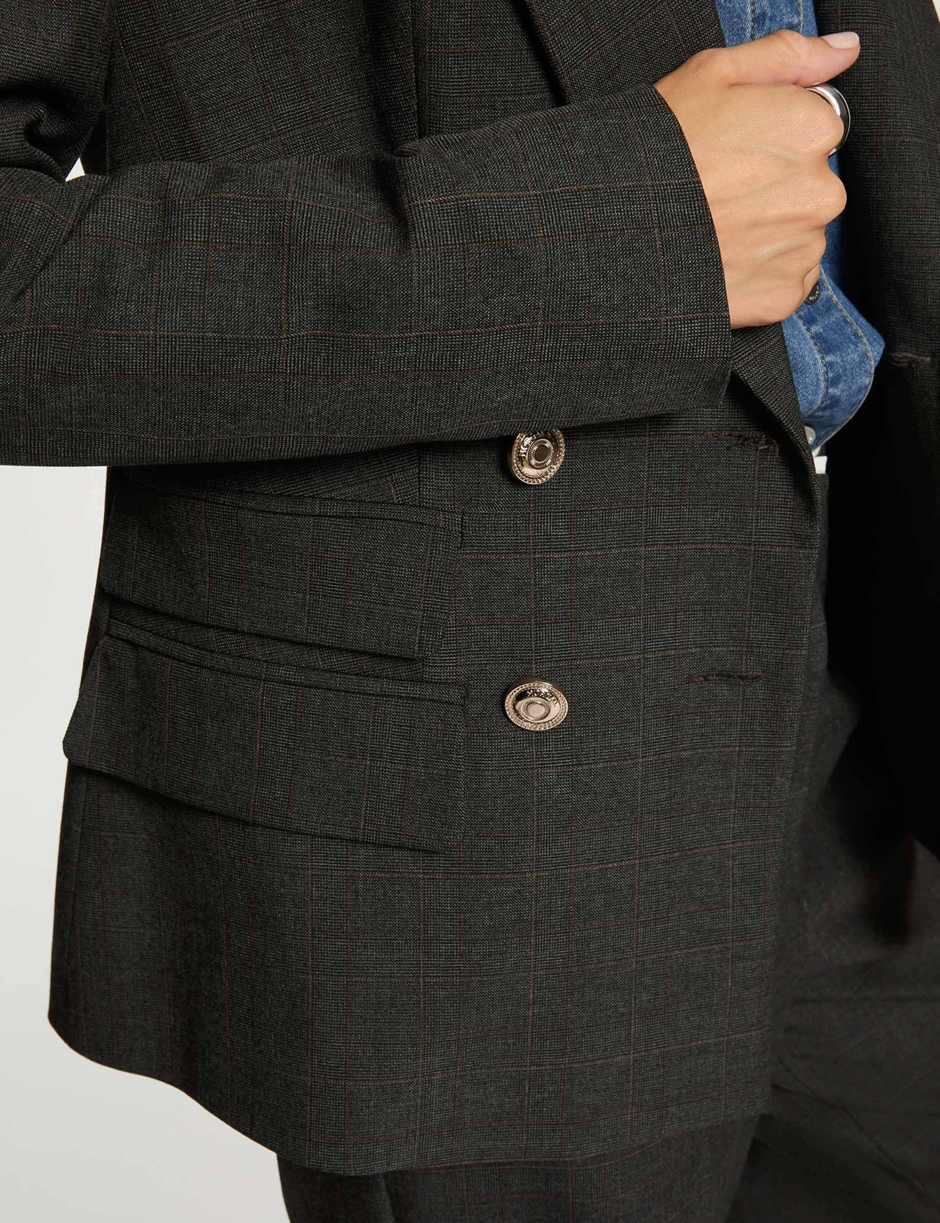 DRYKORN Blazer Femme Taille 38 Carreaux Laine Business (EU 38