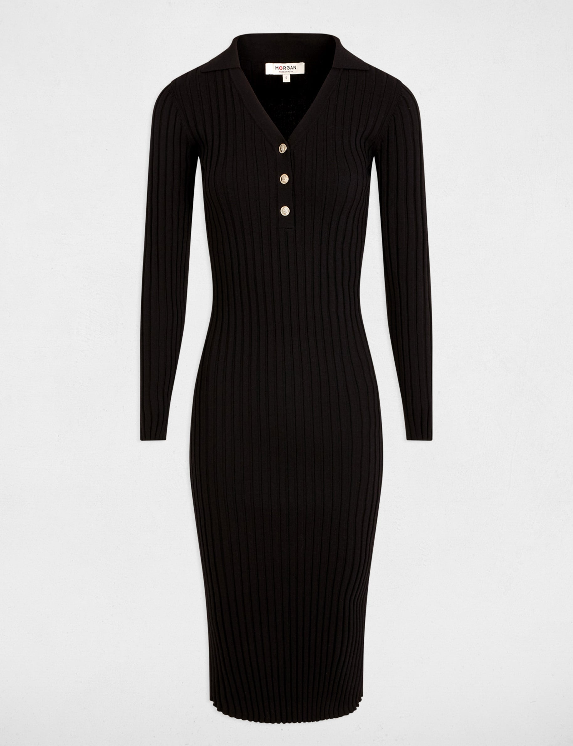 Robe tricot ajust&eacute;e c&ocirc;tel&eacute;e noir femme