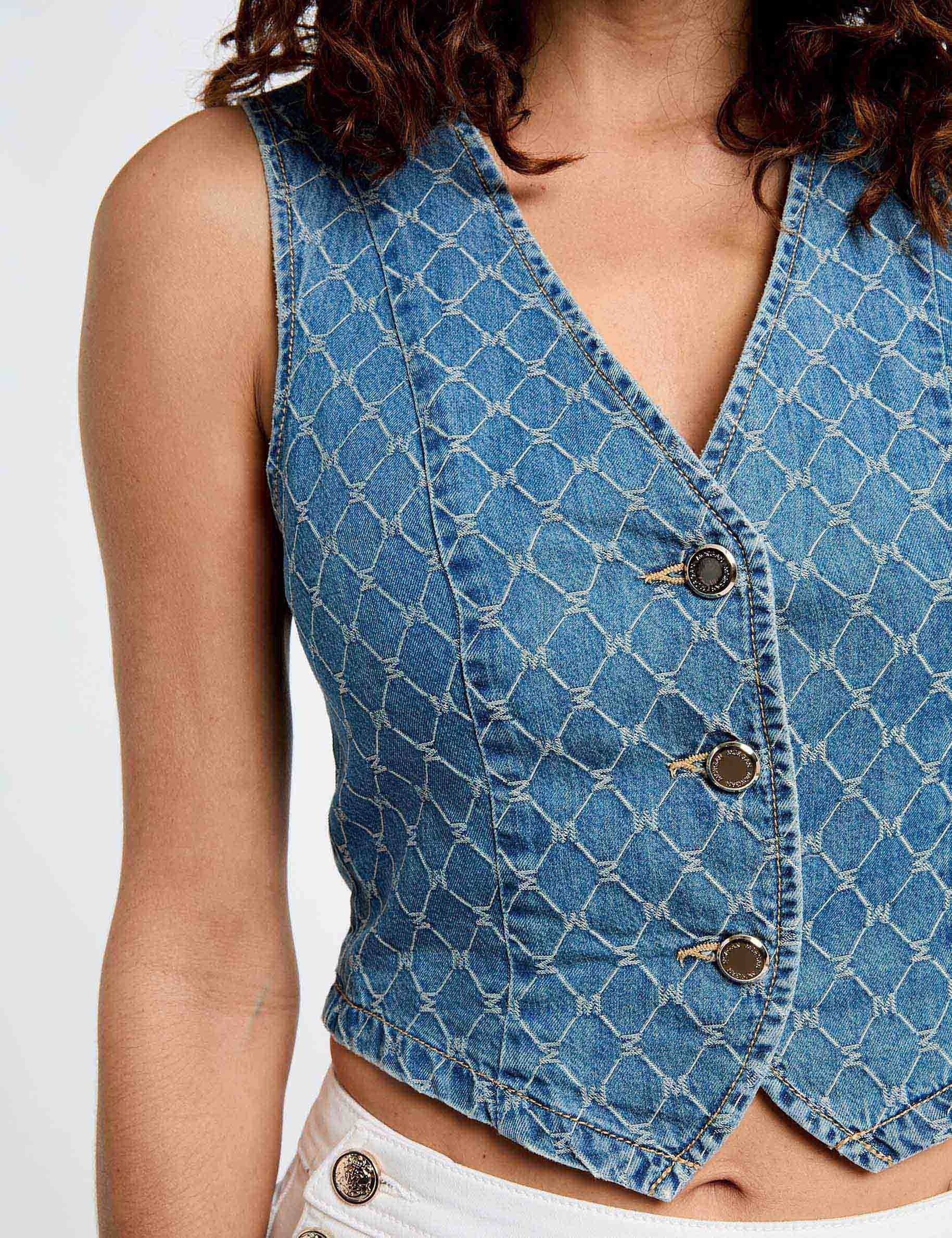 veston sans manches en jean denim stone femme Veston sans manches en jean denim stone femme