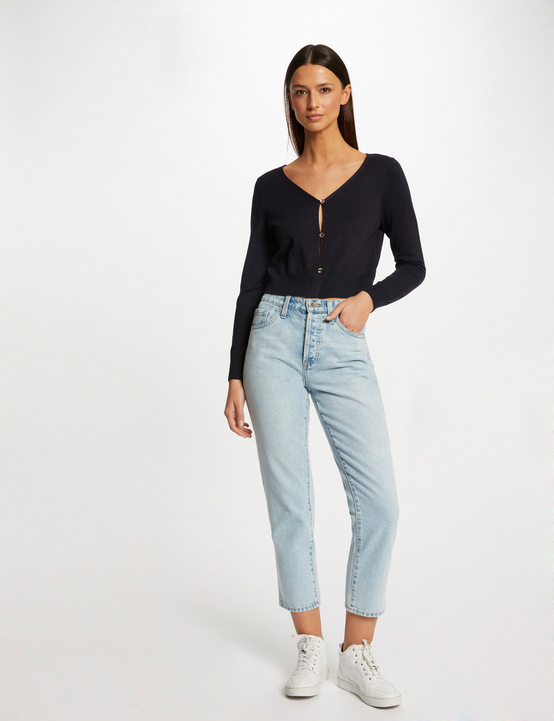 gilet manches longues boutonne marine femme Gilet manches longues boutonné marine femme