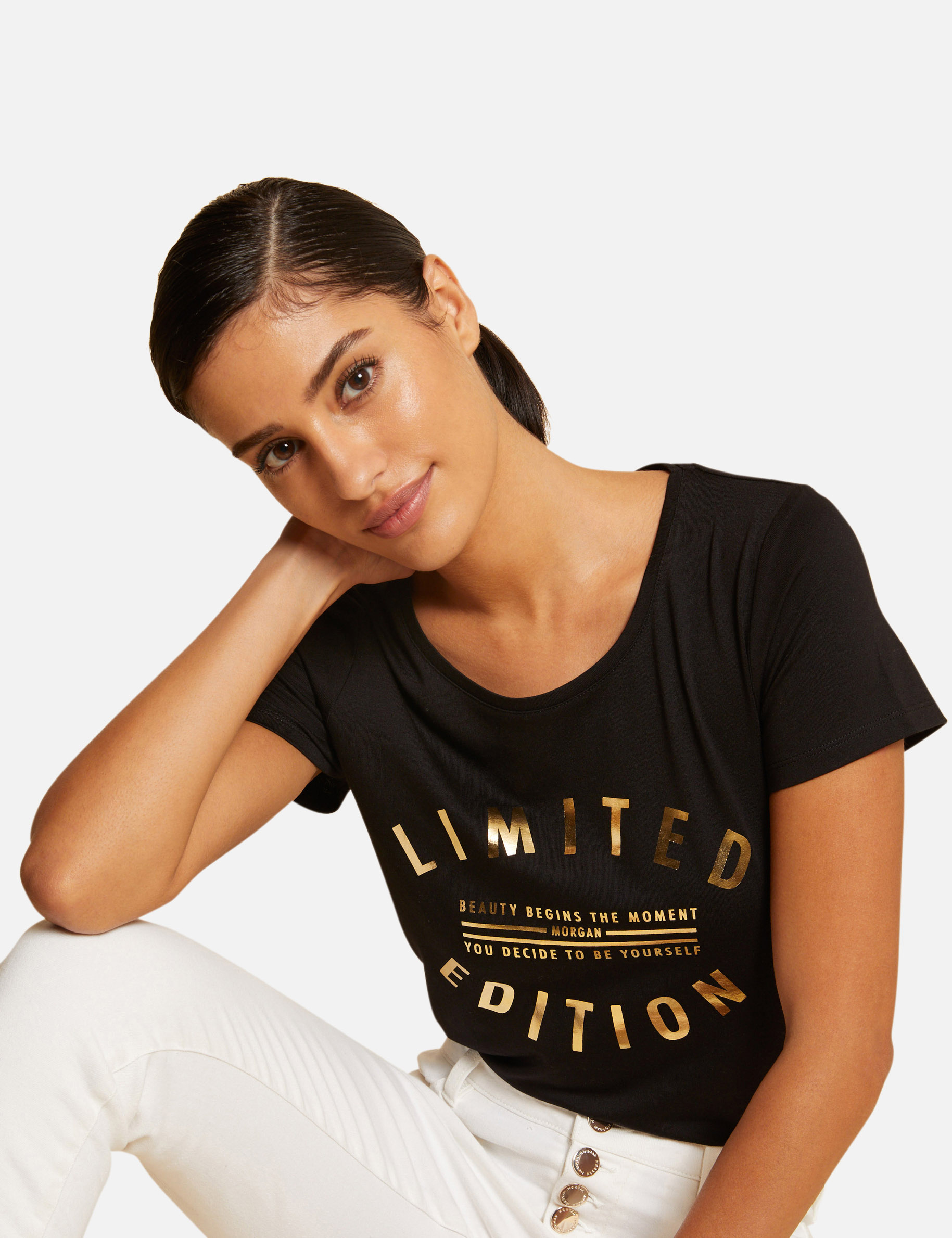 T-shirt manches courtes à inscription noir femme T-shirt manches courtes à inscription noir femme