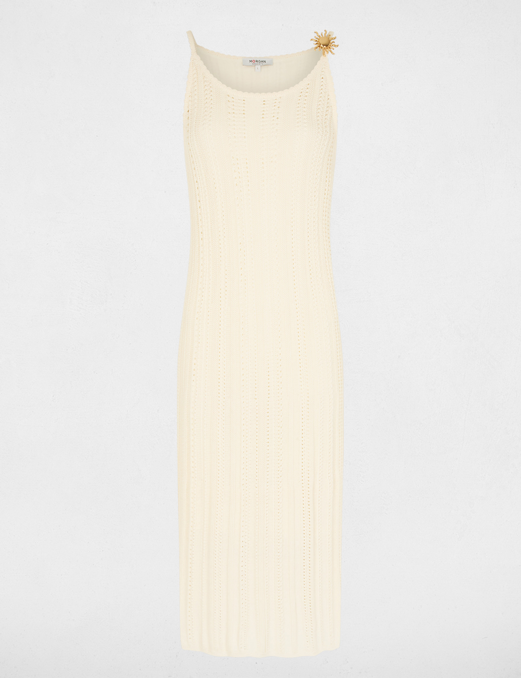 Robe tricot brod&eacute;e ivoire femme