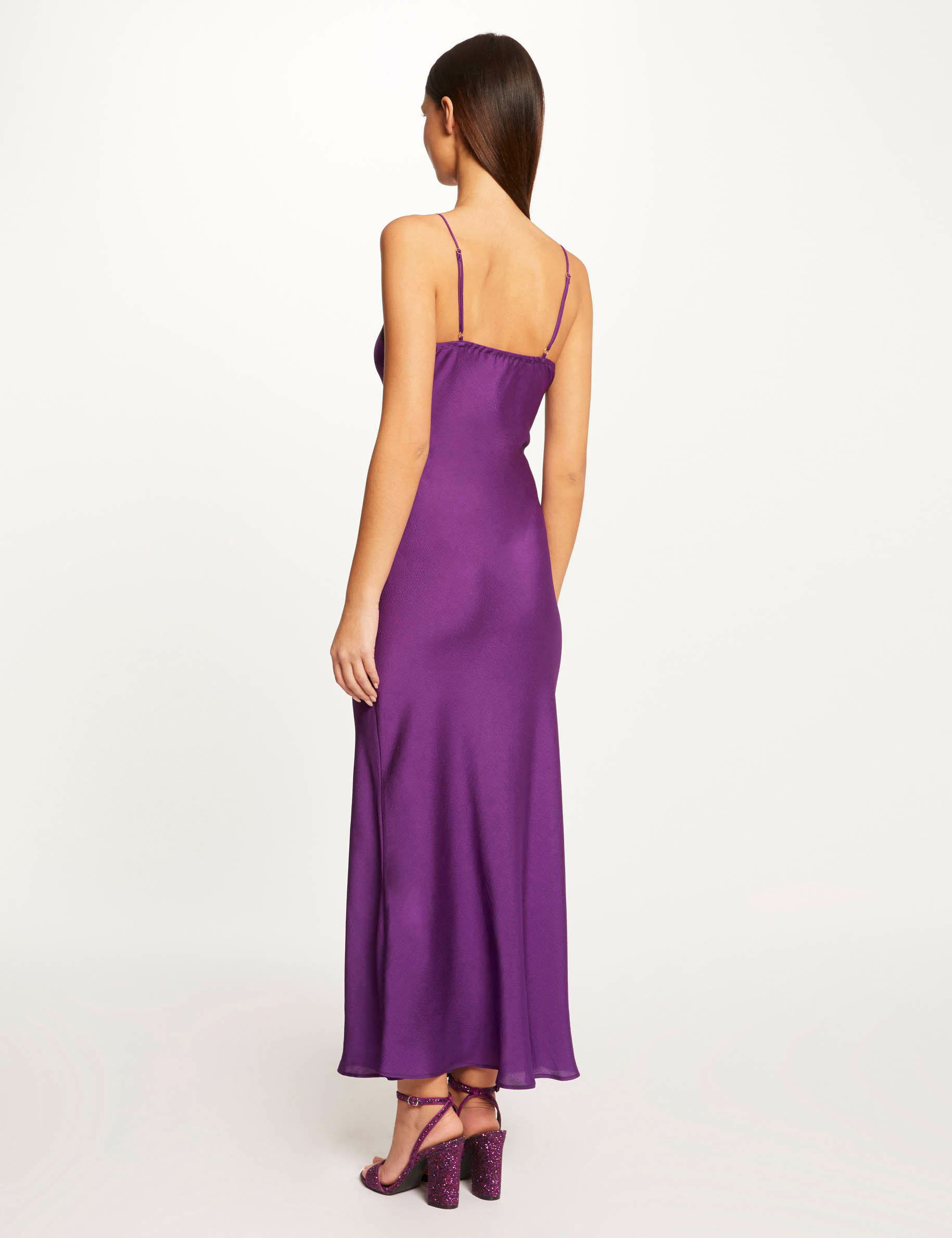 Robe longue droite avec dentelle violet femme Robe longue droite avec dentelle violet femme
