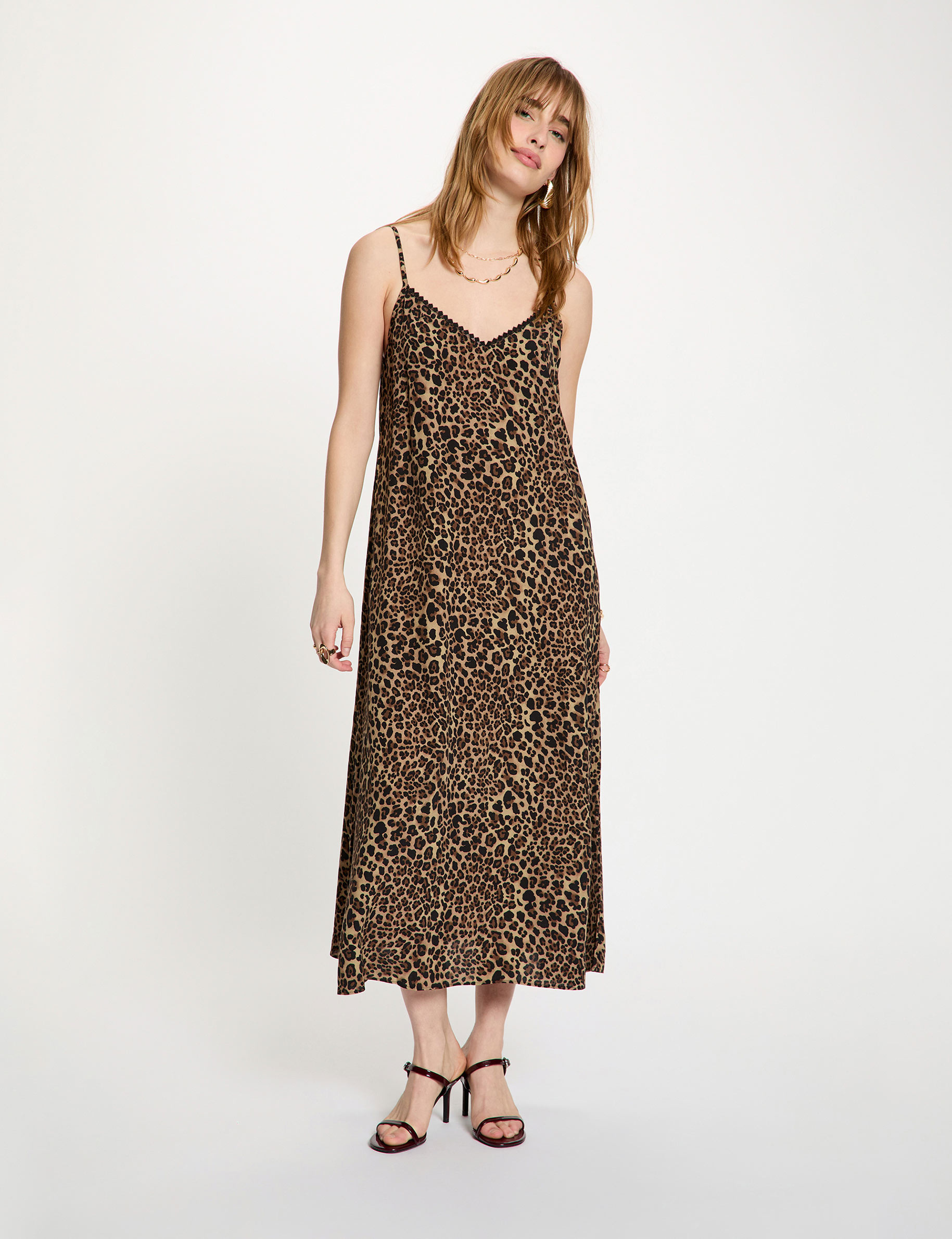 Robe droite col v multicolore femme