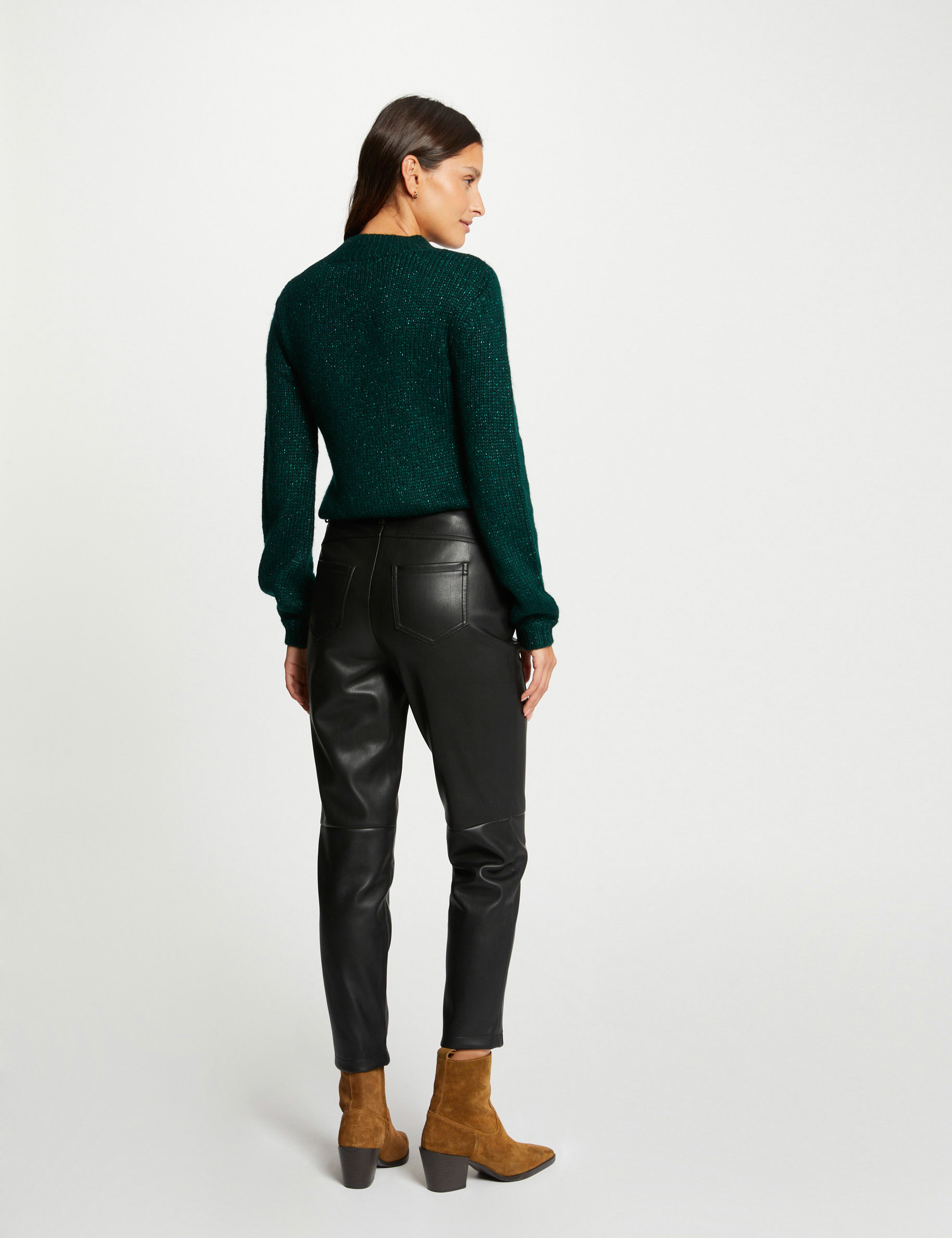 Pull manches longues avec ouverture vert fonce femme
