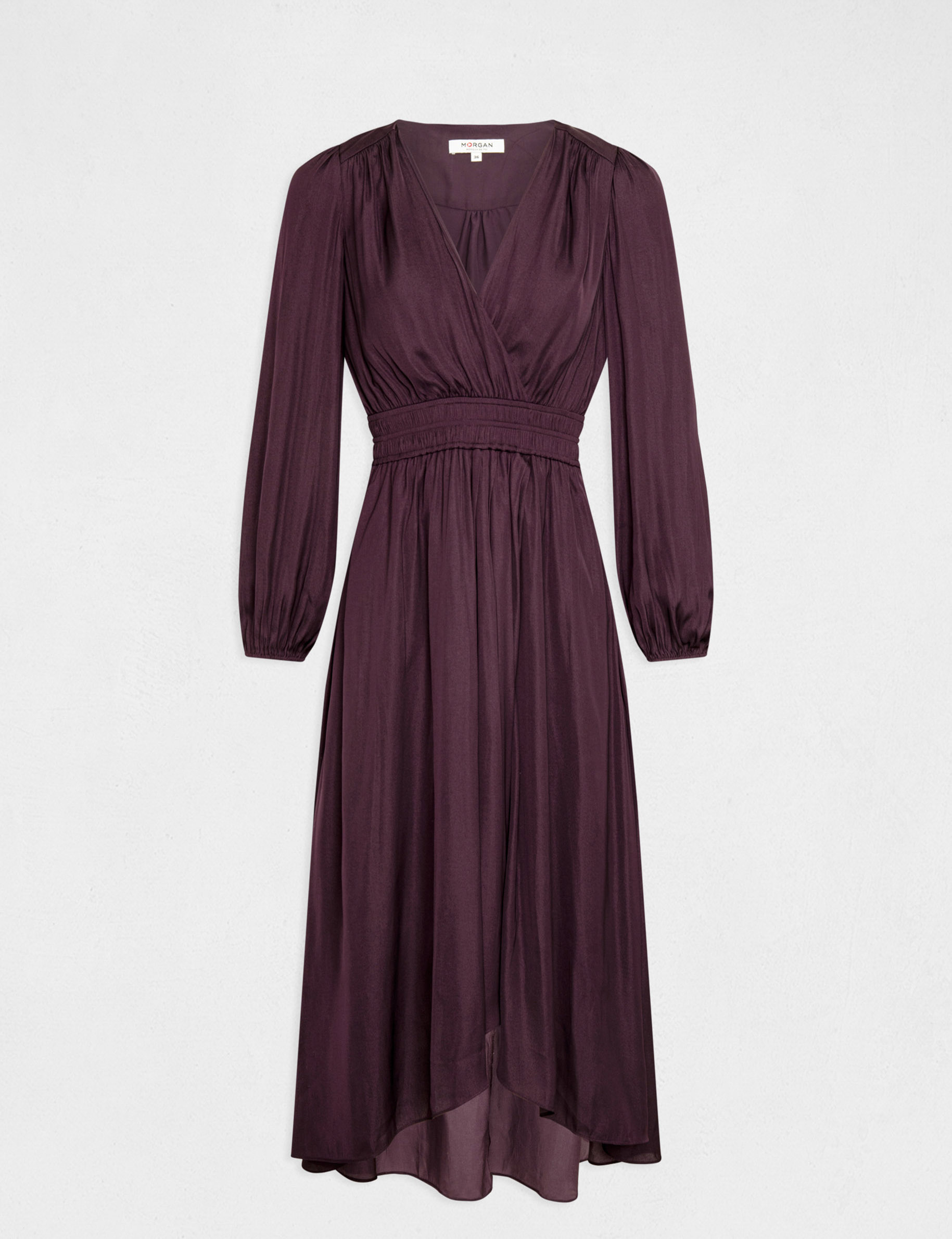 robe midi portefeuille satin prune femme Robe midi portefeuille satin prune femme