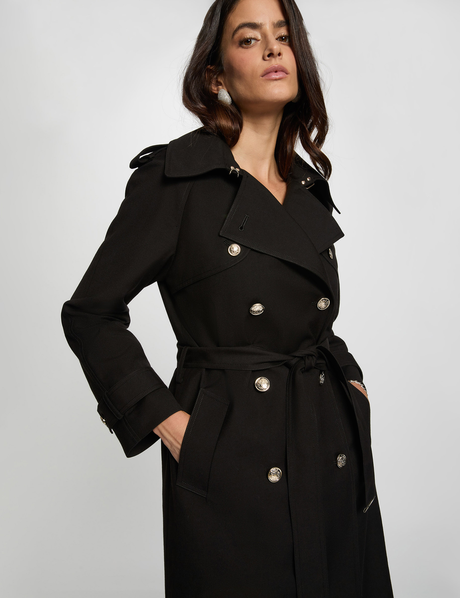 trench long ceinture noir femme Trench long ceinturé noir femme