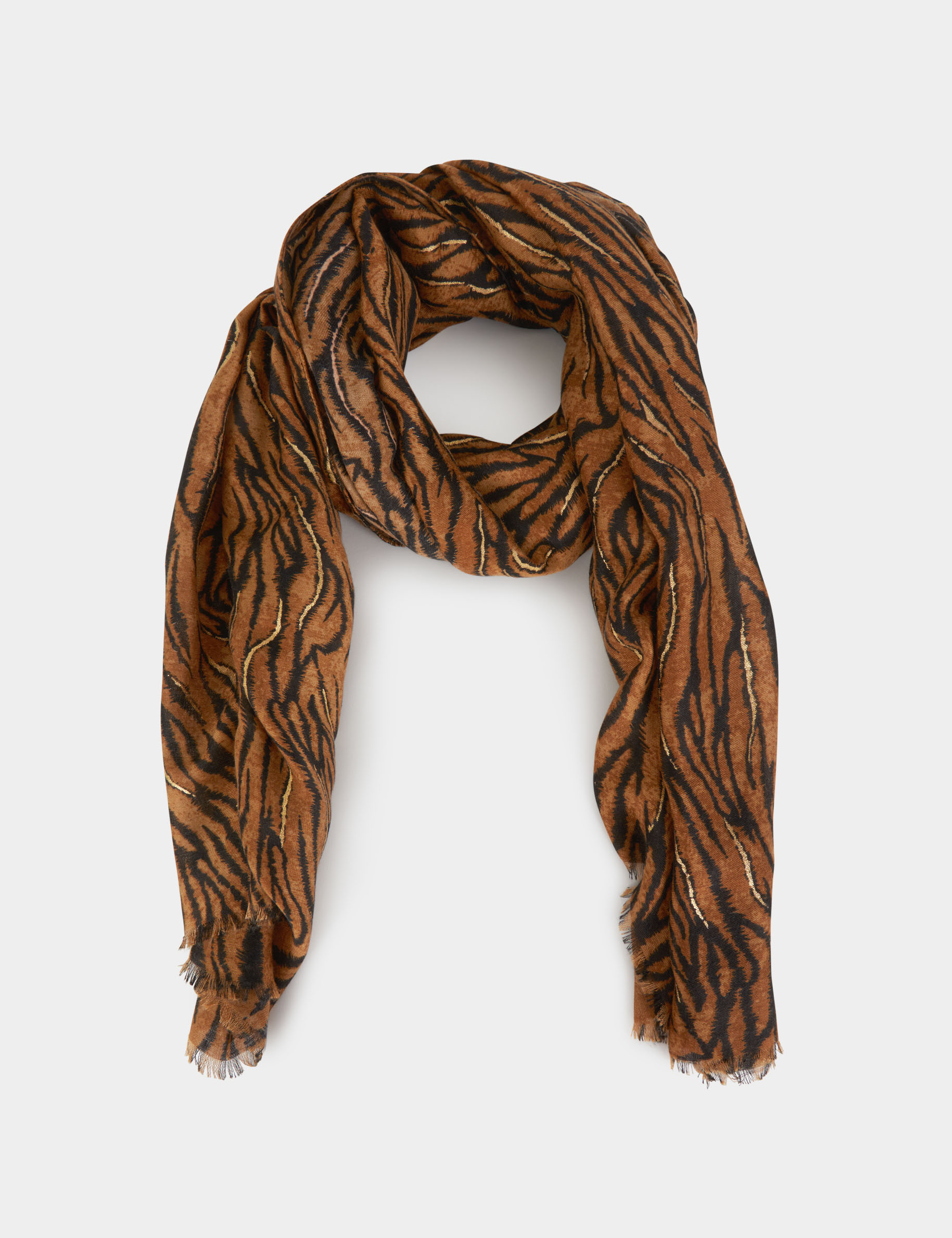 foulard imprime animalier marron femme Foulard imprimé animalier marron femme