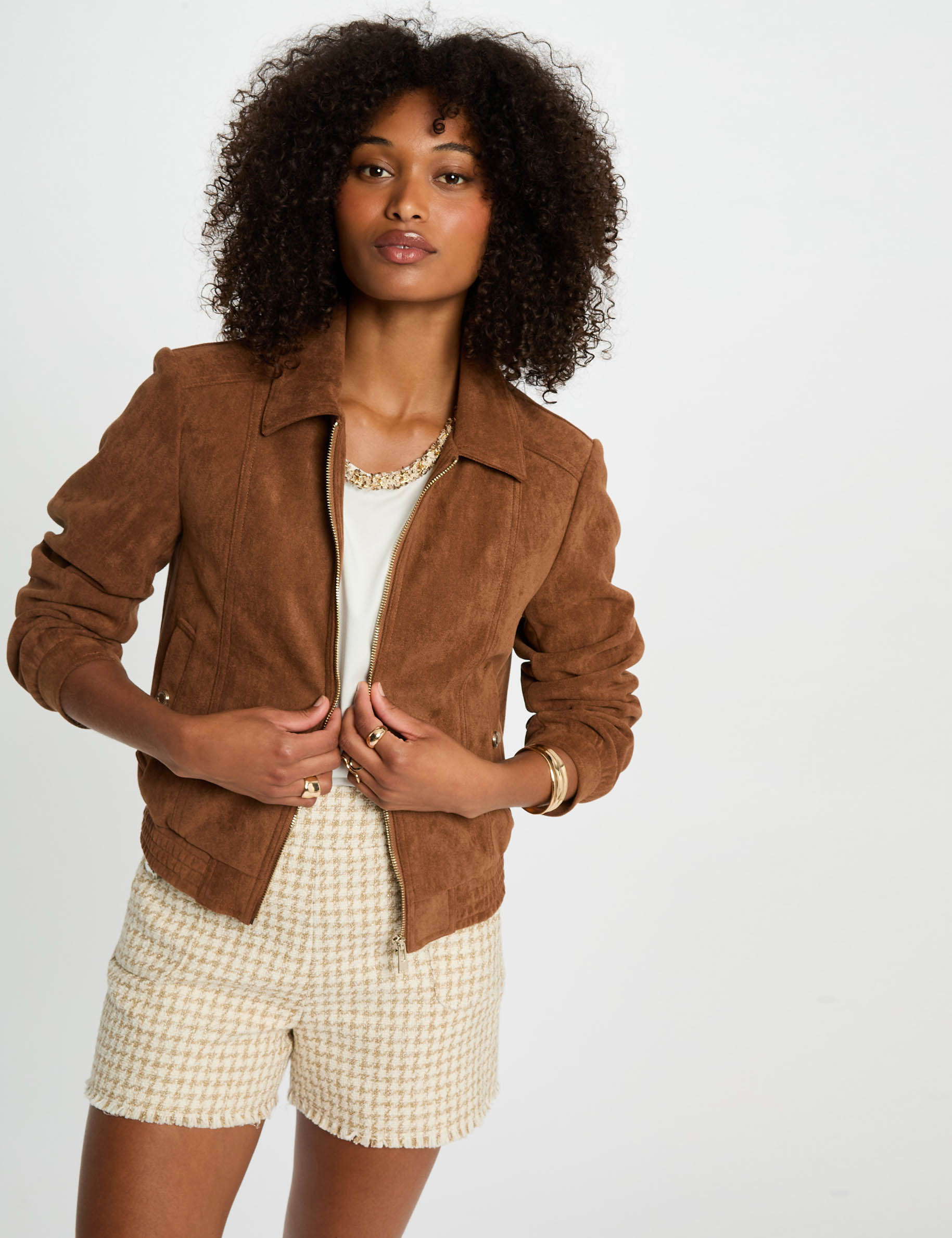 blouson suedine marron cognac femme Blouson suédine marron cognac femme
