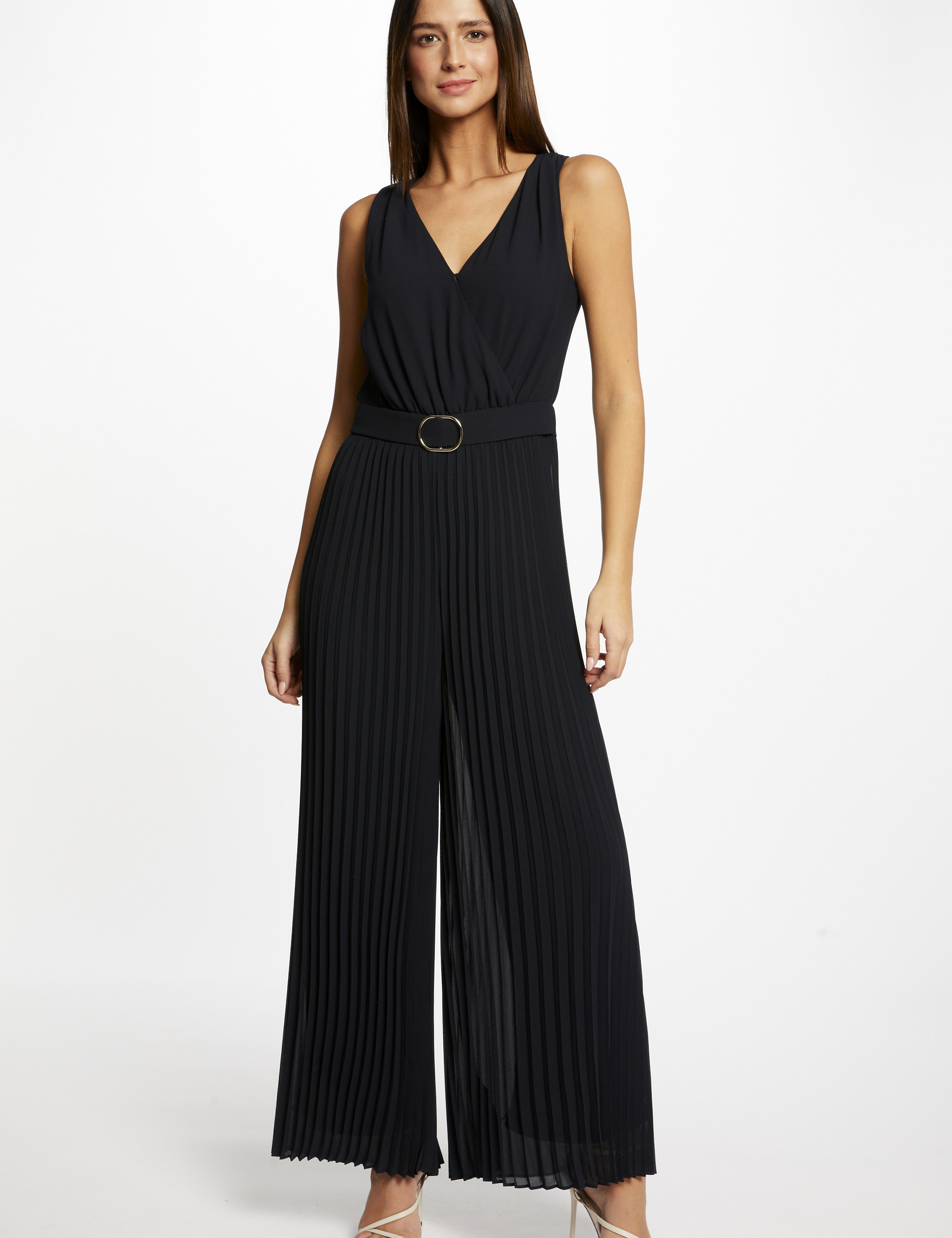 Combinaison ample à jambes plissées bleu marine femme
