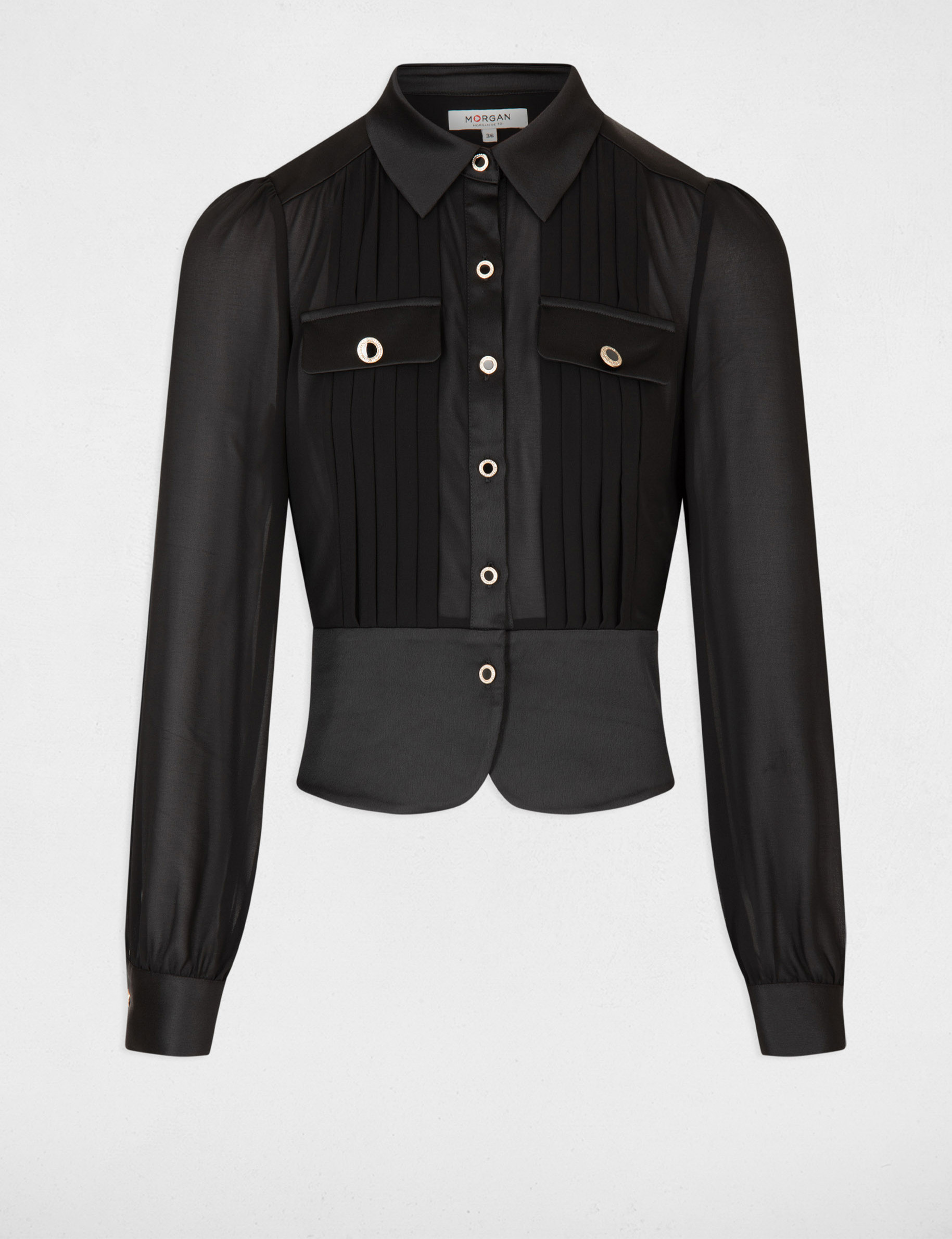 Chemise satin&eacute;e cintr&eacute;e noir femme