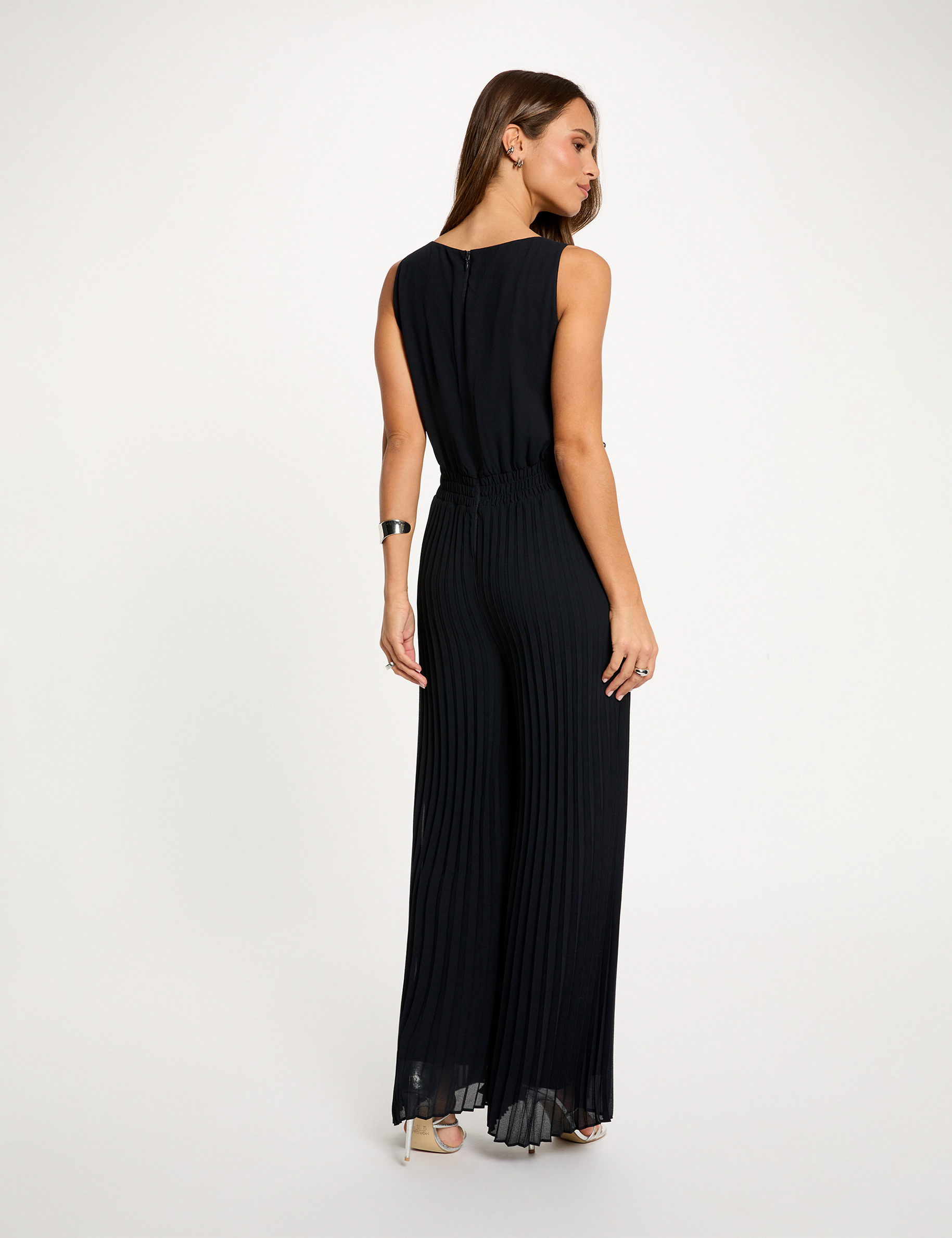 Combinaison jambes pliss&eacute;es bleu marine femme