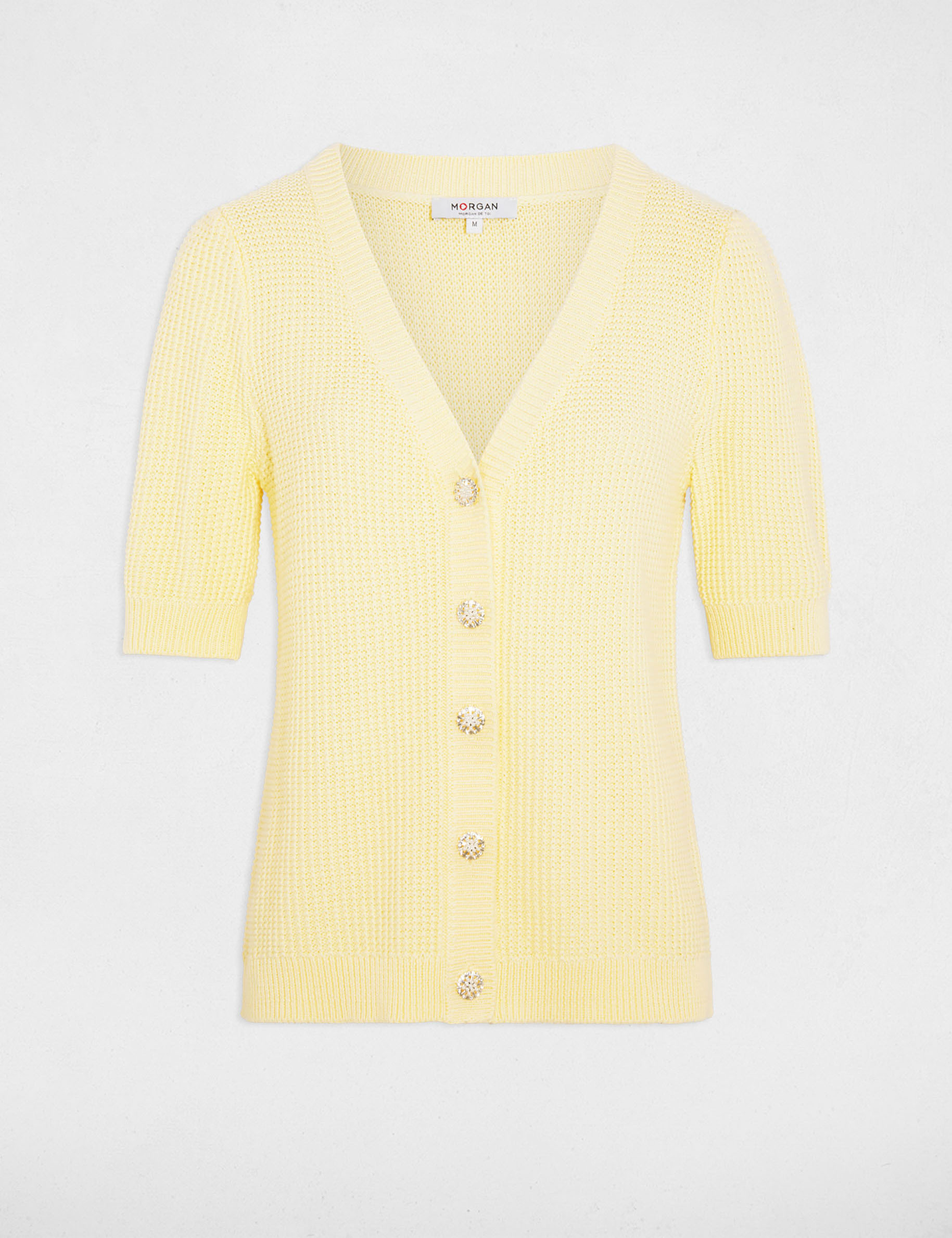 Gilet ajust&eacute; col v jaune pastel femme