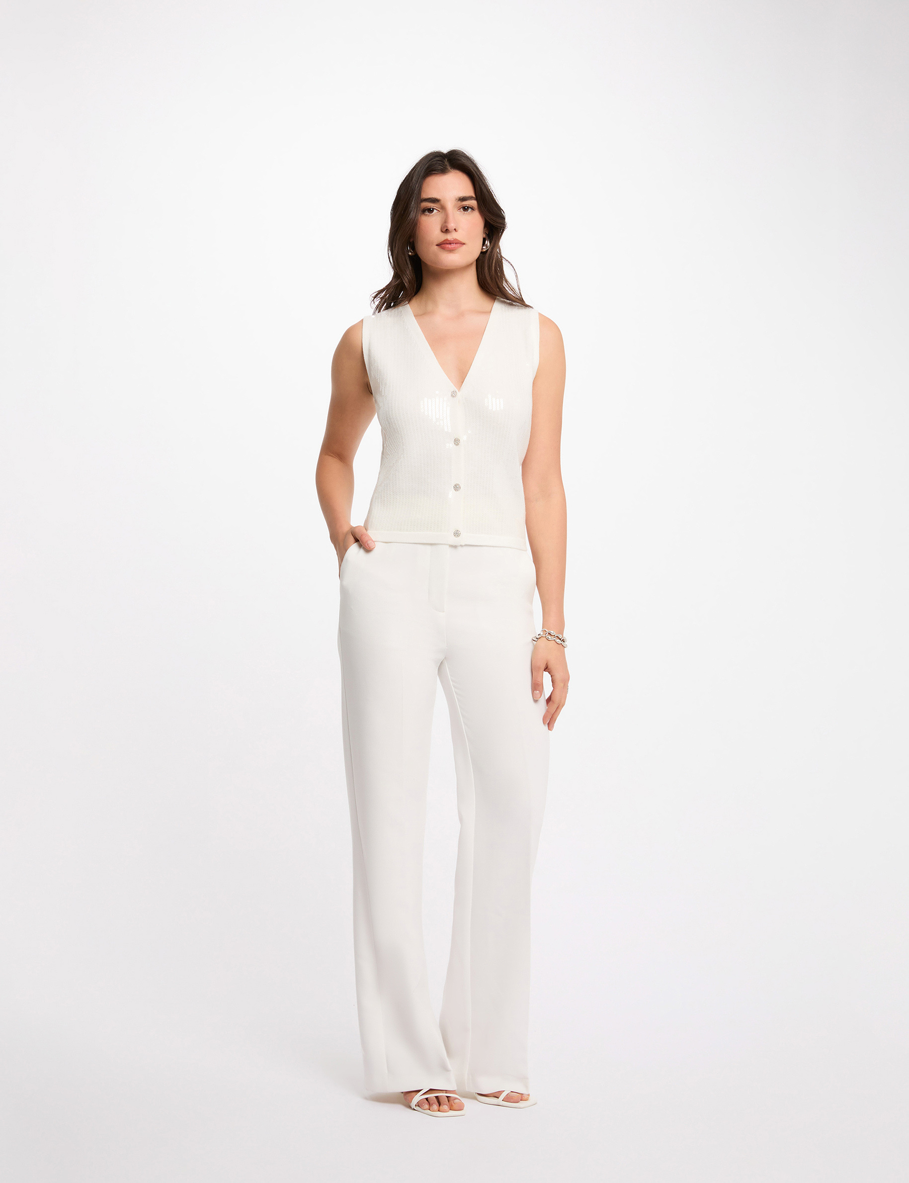 Gilet sans manches col v blanc femme