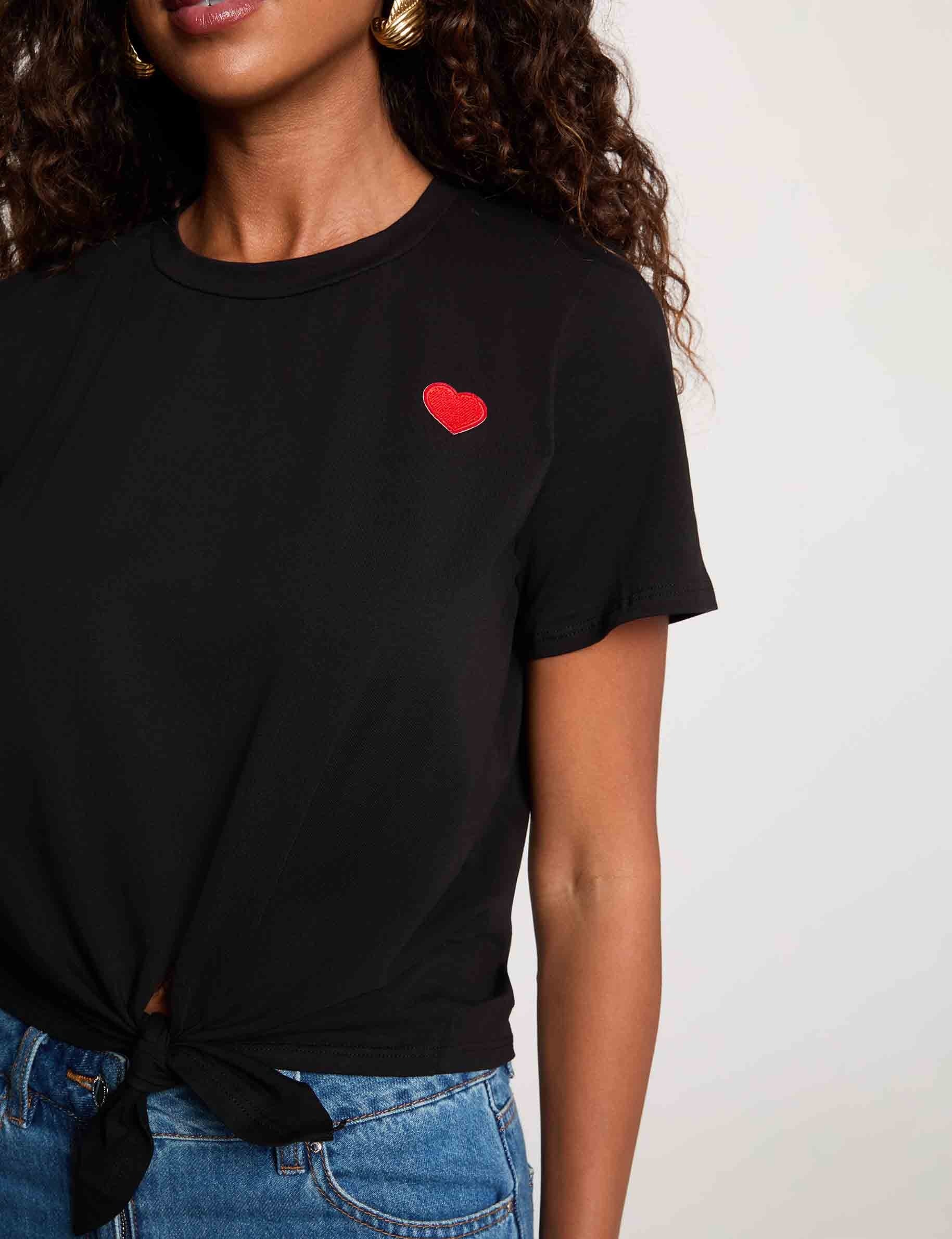 T-shirt noeud col rond noir femme