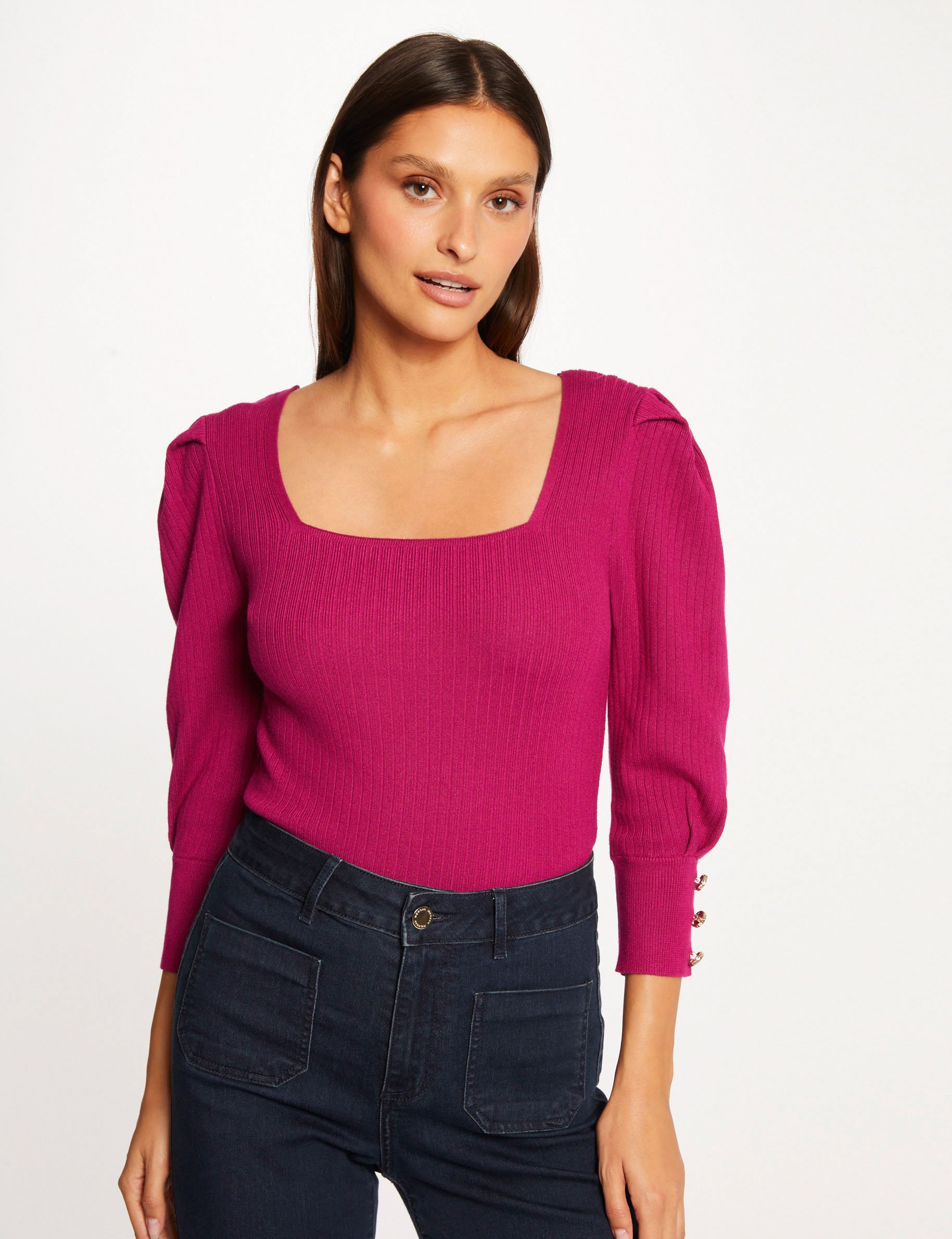 pull manches 34 bouffantes framboise femme Pull manches 3/4 bouffantes framboise femme