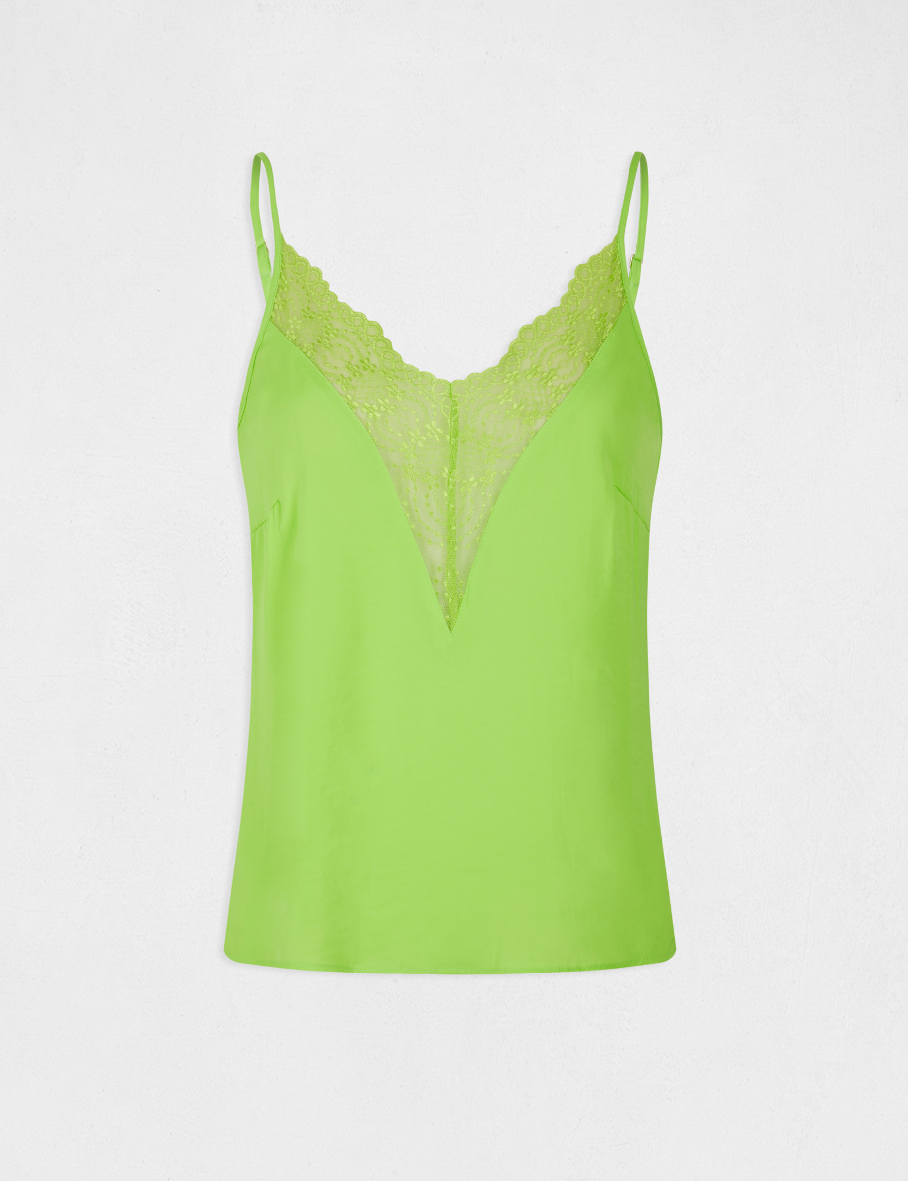 Blouse bretelles fines à dentelle anis femme Blouse bretelles fines à dentelle anis femme