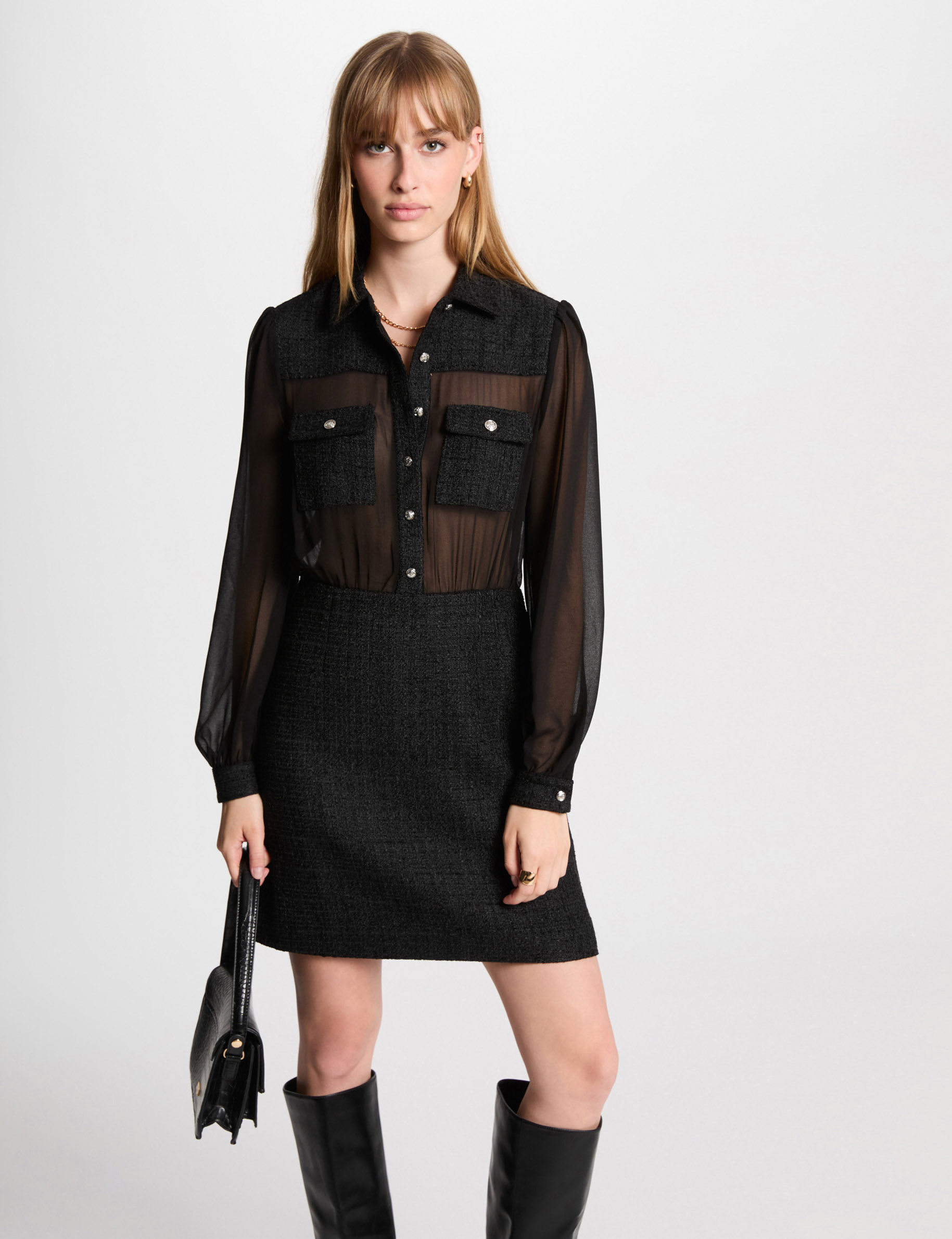 robe courte ajustee tweed noir femme Robe courte ajustée tweed noir femme