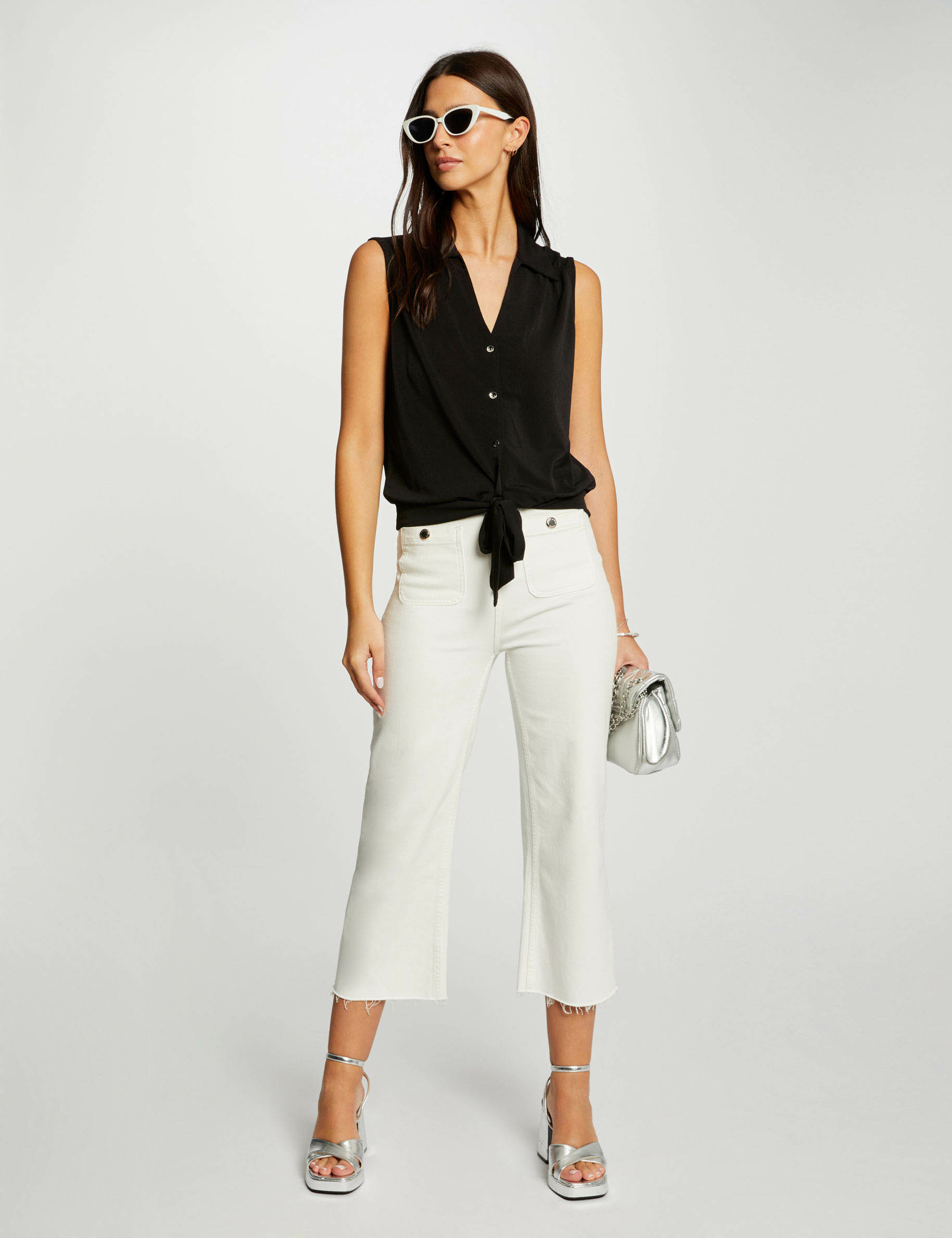 blouse sans manches nouee noir femme Blouse sans manches nouée noir femme