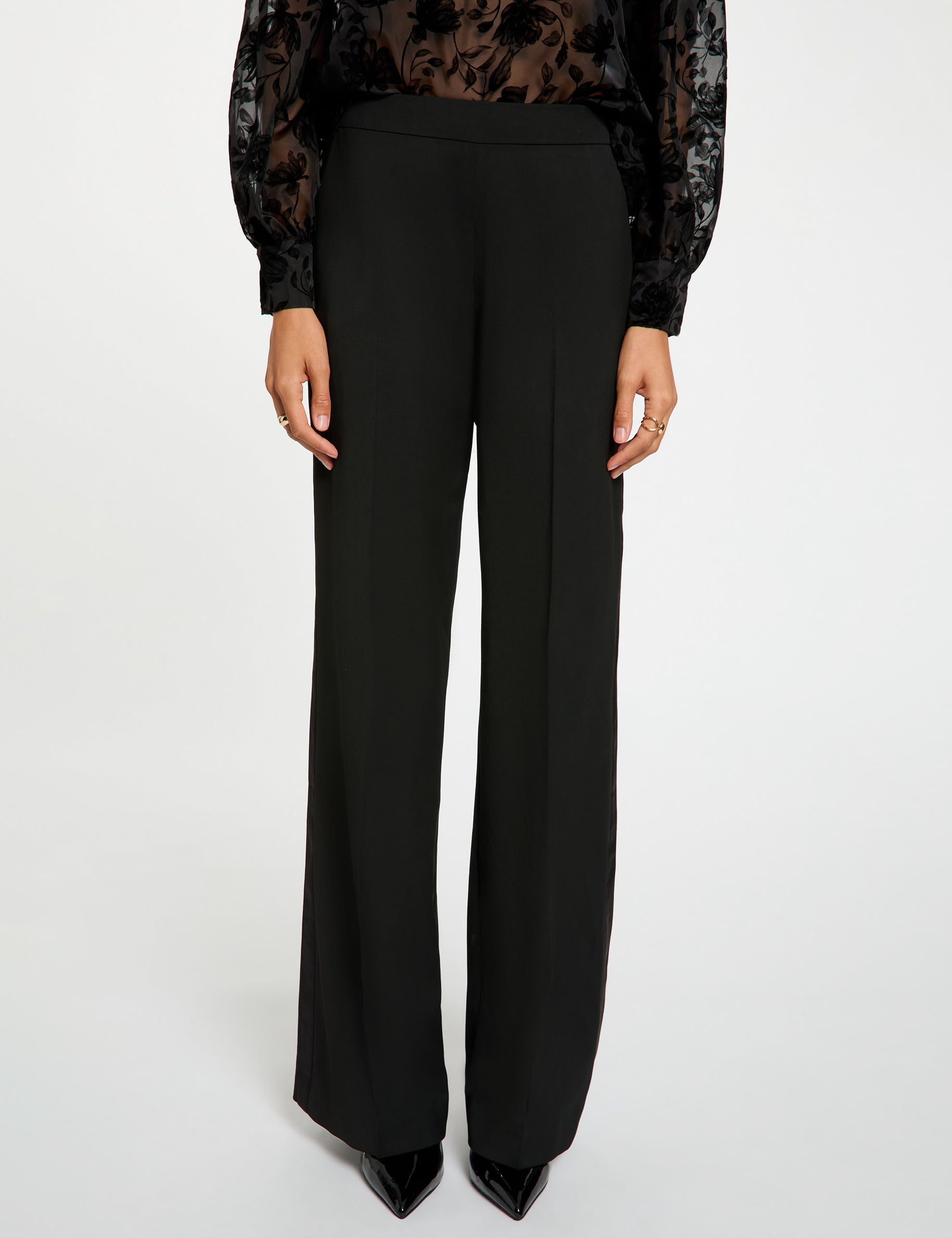 Pantalon droit satin noir femme