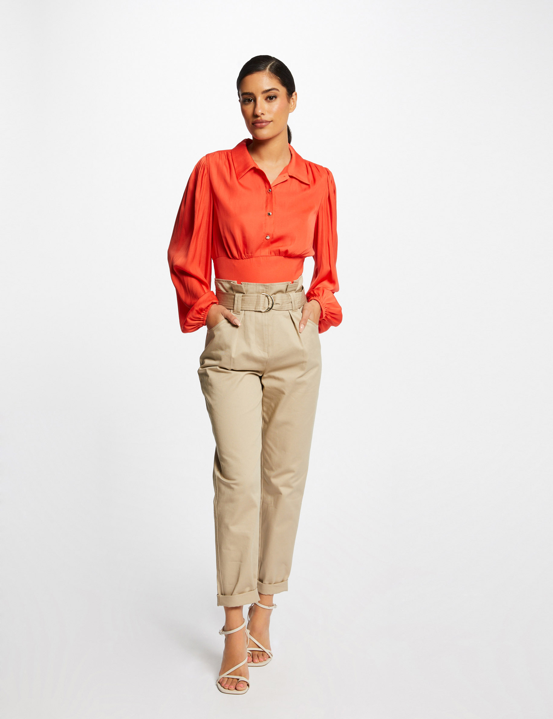Blouse manches longues bouffantes orange femme