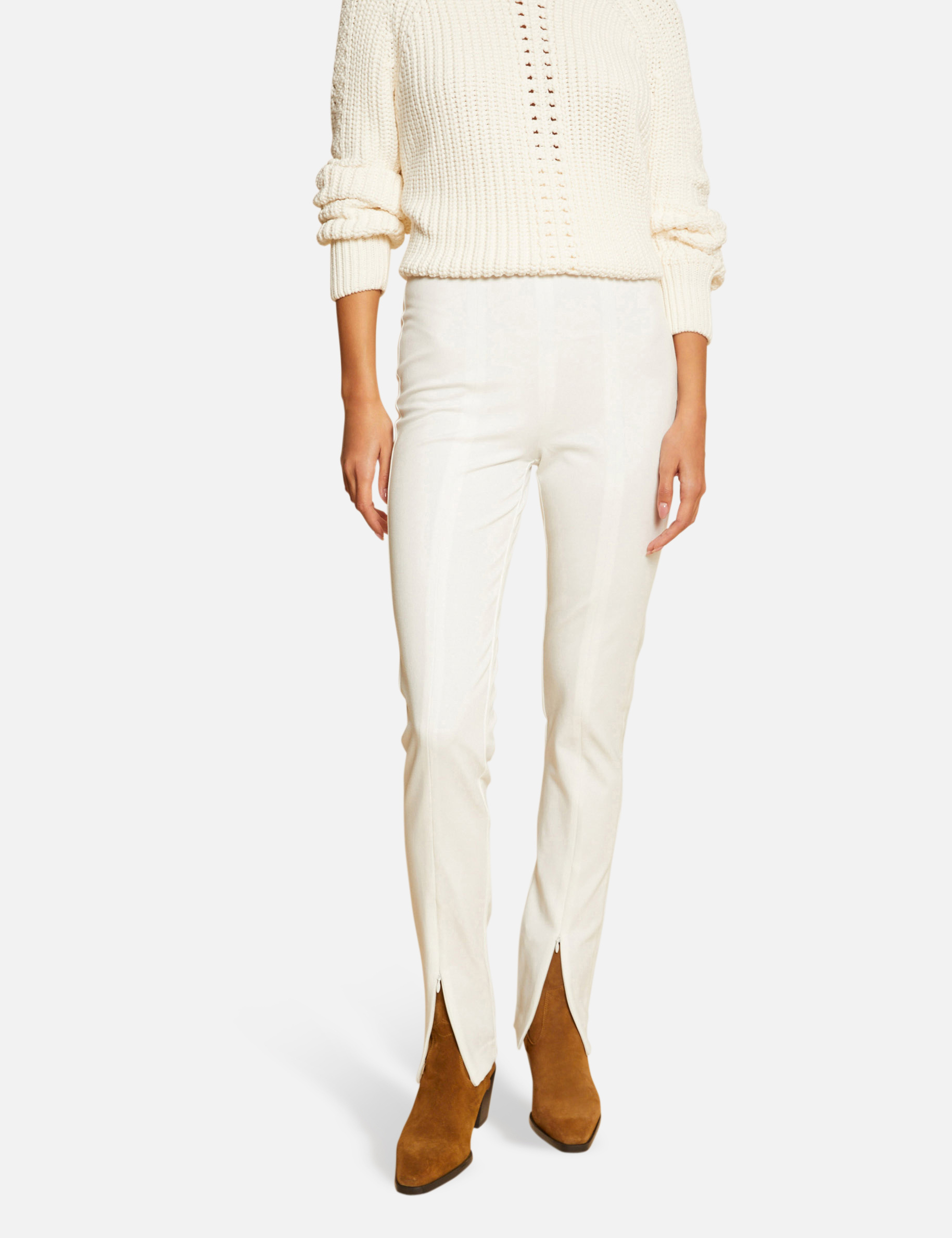 Pantalon city ajusté à détails zippés ecru femme Pantalon city ajusté à détails zippés ecru femme